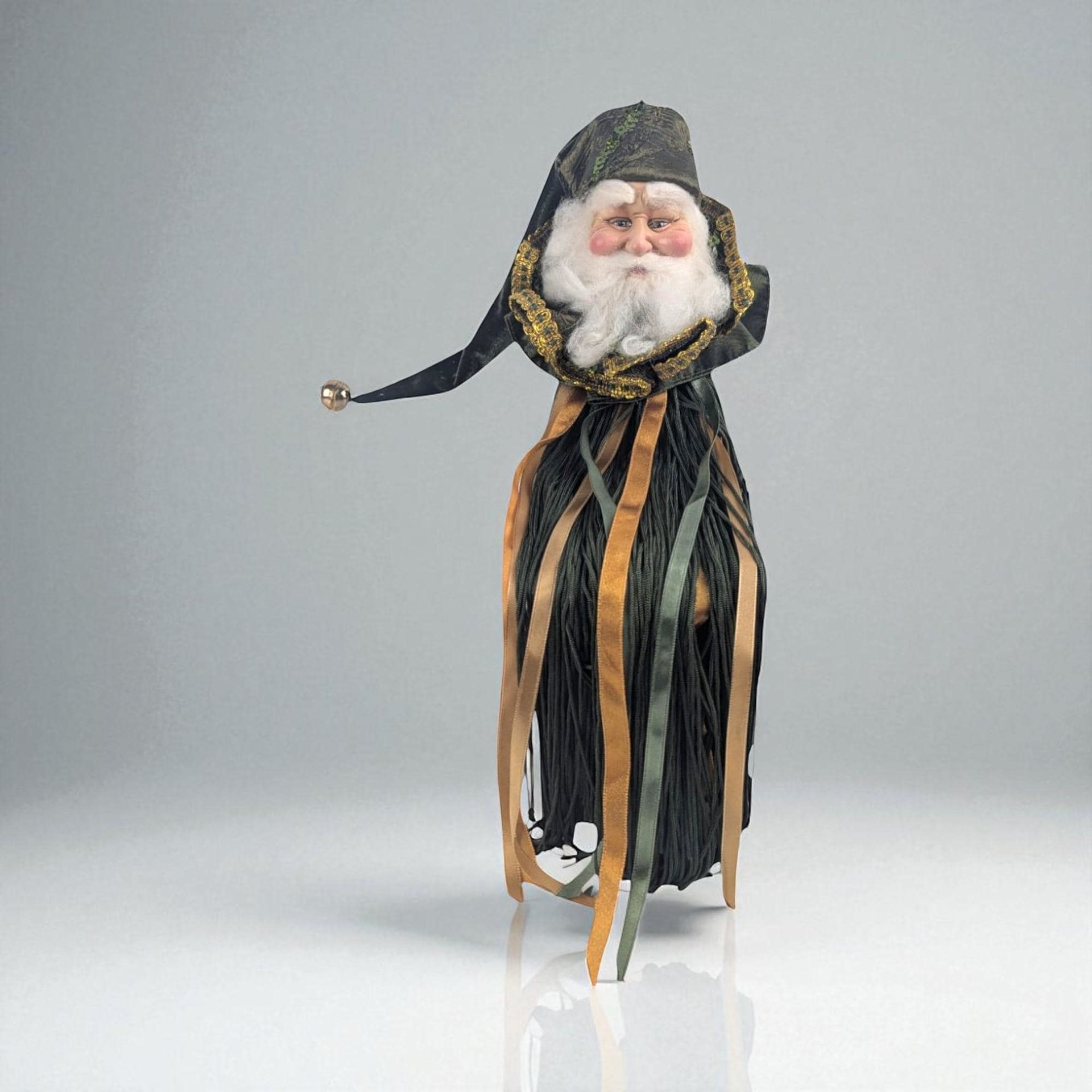 Vintage Fringe Santa Topper, 15.5" Whimsical Holiday Decor, Unique Christmas Mantle Decoration, Gift for Santa Collector