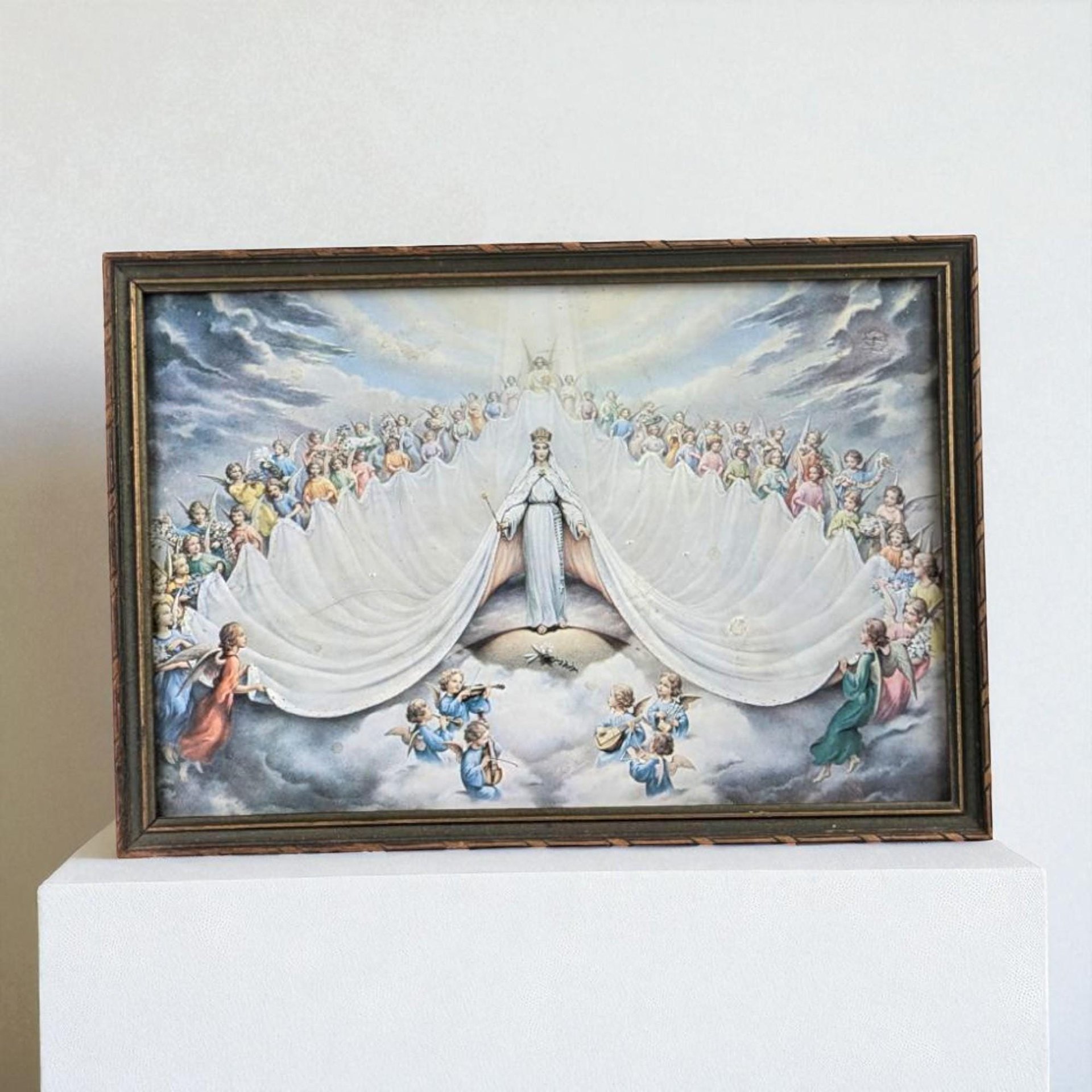 Vintage Mary Immaculate, Queen of the Universe Framed Print, Religious Art, Angelic Scene, Christian Gift, Framed Religious Print