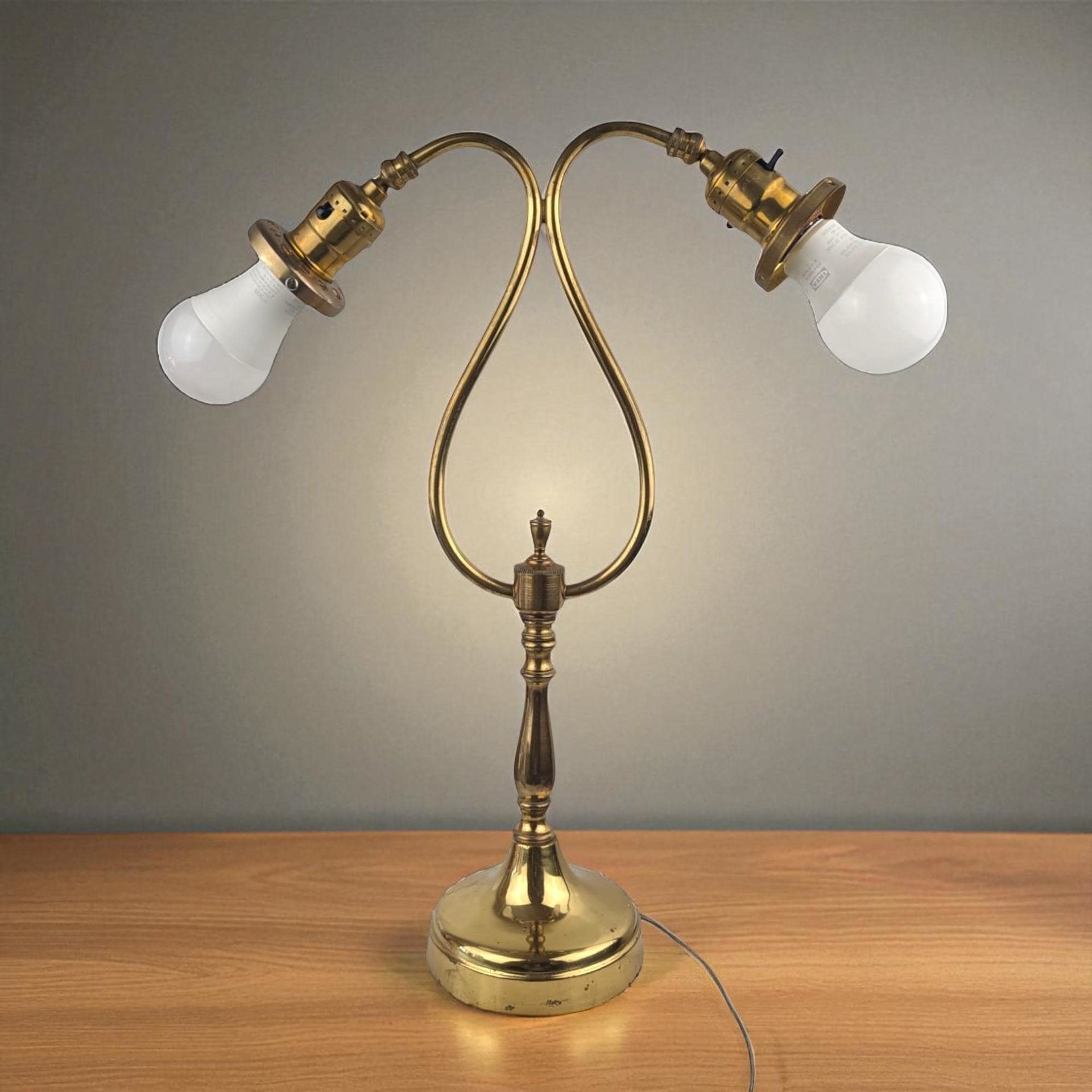Vintage Double Brass Lamp, Gooseneck Lamp, Table Lamp, Brass Lighting, Two Light Lamp, Desk Lamp, Vintage Lighting, Decorative Lamp