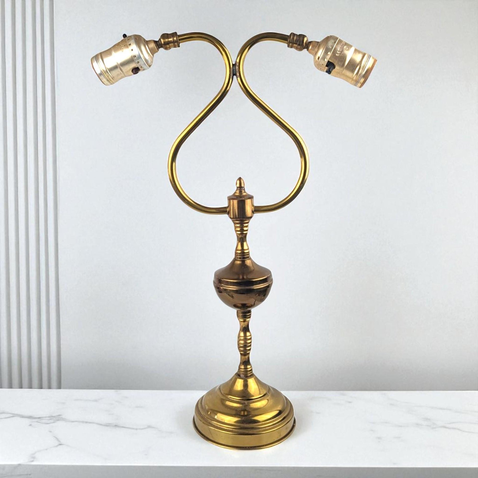 Vintage Double Brass Table Lamp, 16 Inch Height, Dual Light Desk Lamp, Antique Style Lighting, Unique Home Decor, Gift for Reader