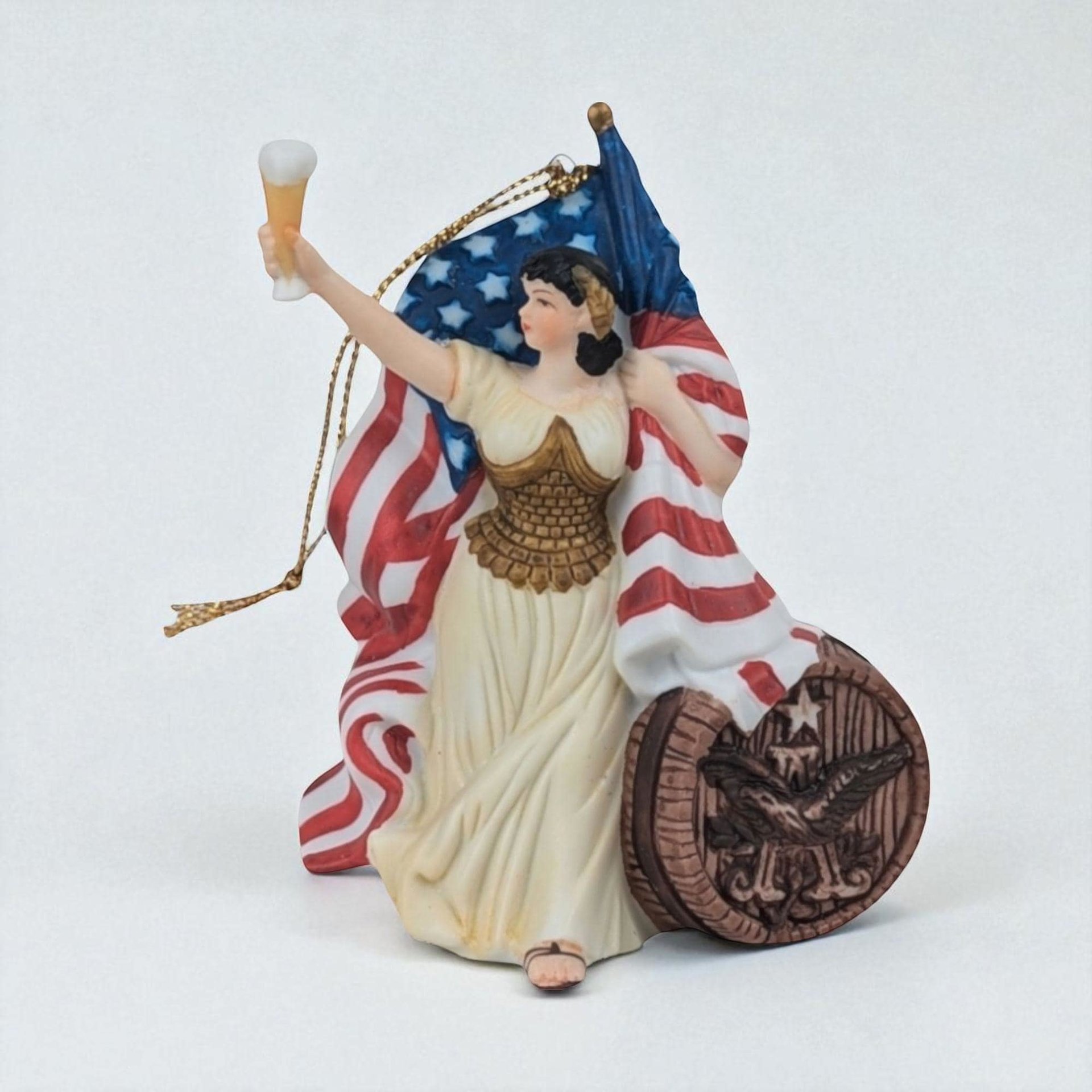 1992 Anheuser Busch Ceramic Lady Ornament Pair - Budweiser Collectible, Patriotic Holiday Decor, Beer Lover Gift
