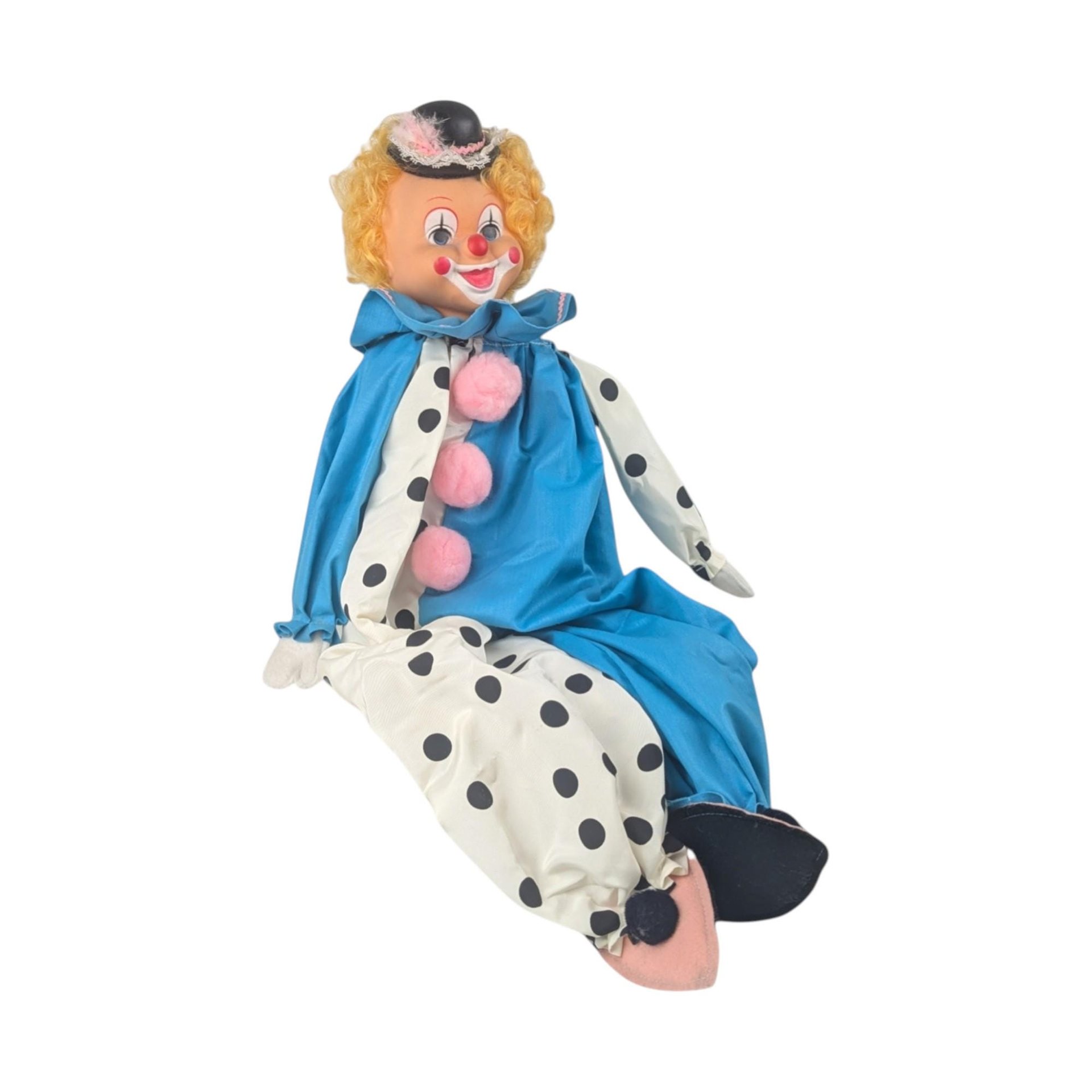 Vintage Handmade Clown Shelf Sitter, Polka Dot Clown Doll, Whimsical Decor, Collectible Clown, Unique Gift