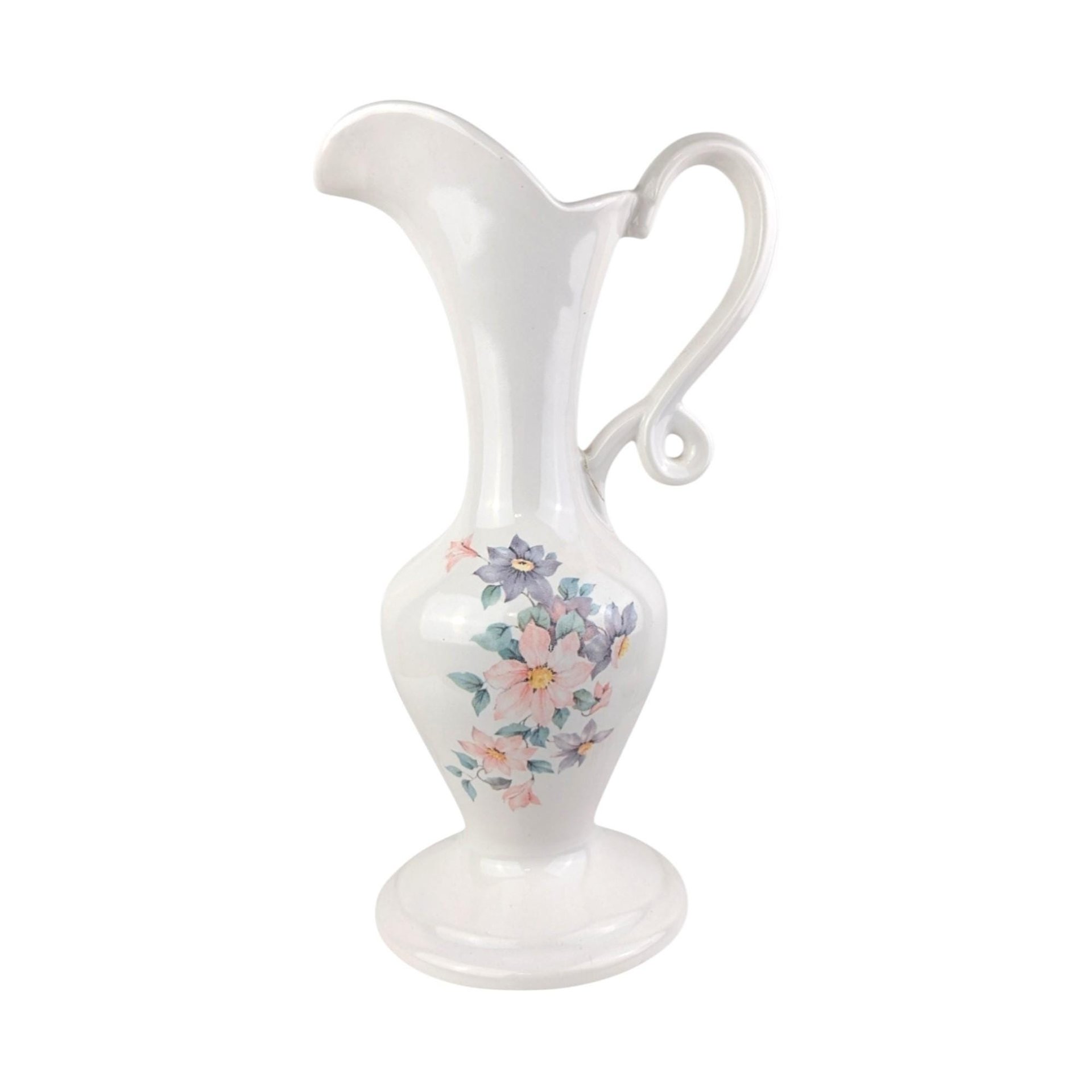 Vintage Royal Haeger Pitcher, White Ceramic Pitcher with Floral Design, Art Pottery, Mid-Century Modern, Vase, Home Decor