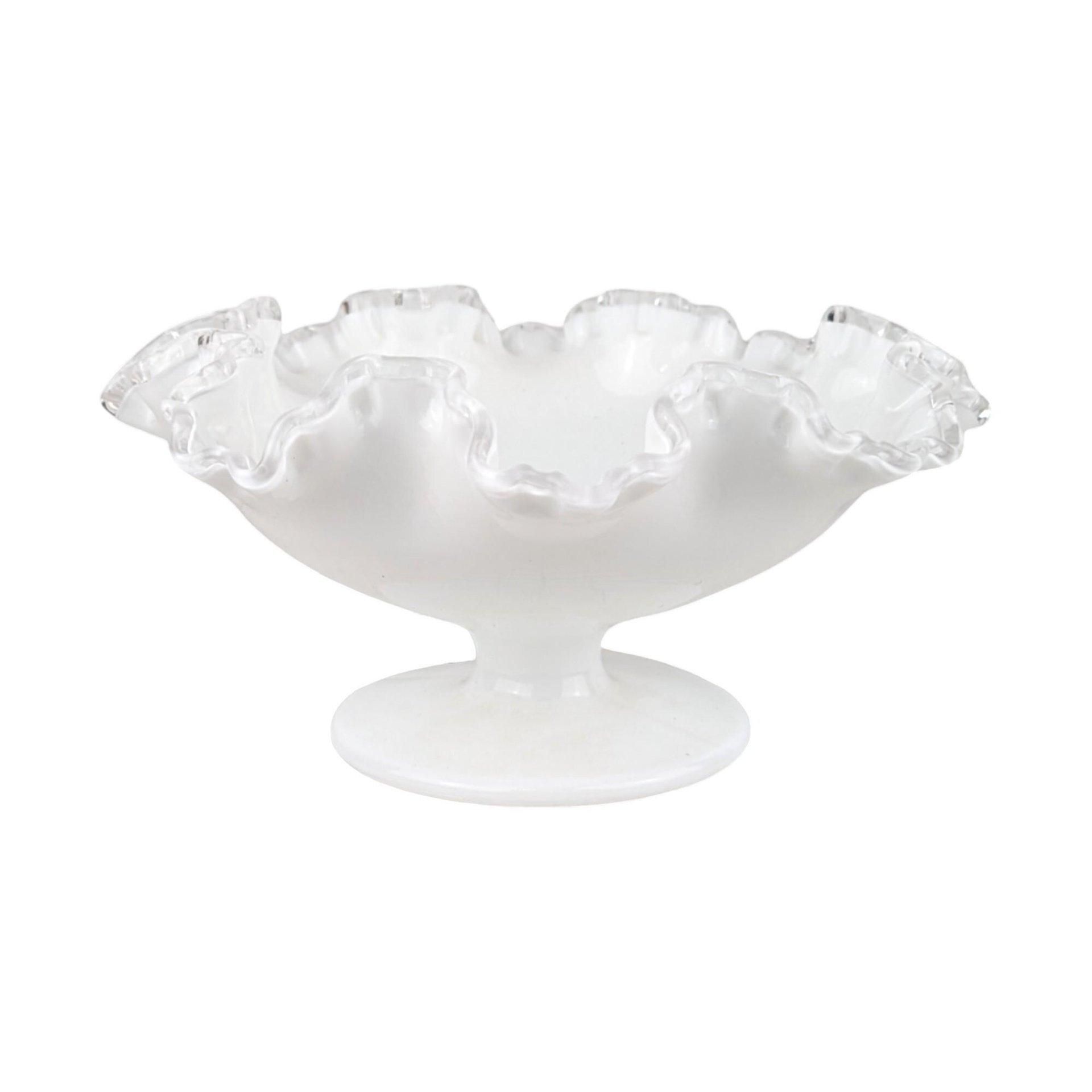 Vintage Fenton Silvercrest Milk Glass Ruffled Candy Dish