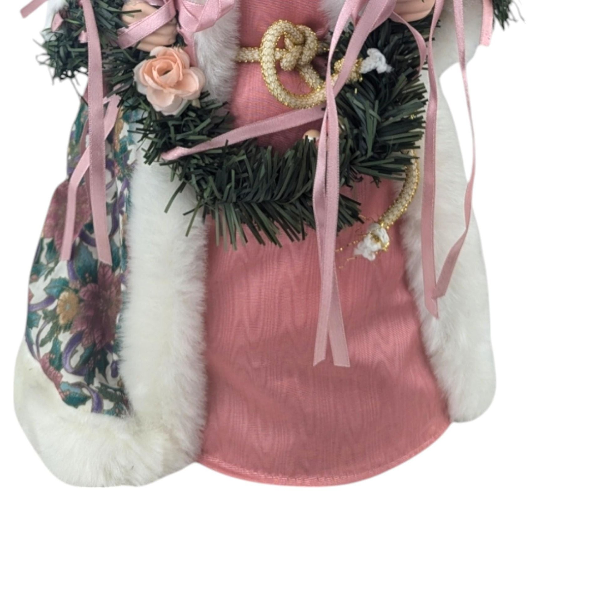 Vintage Victorian Pink Floral Santa Tree Topper