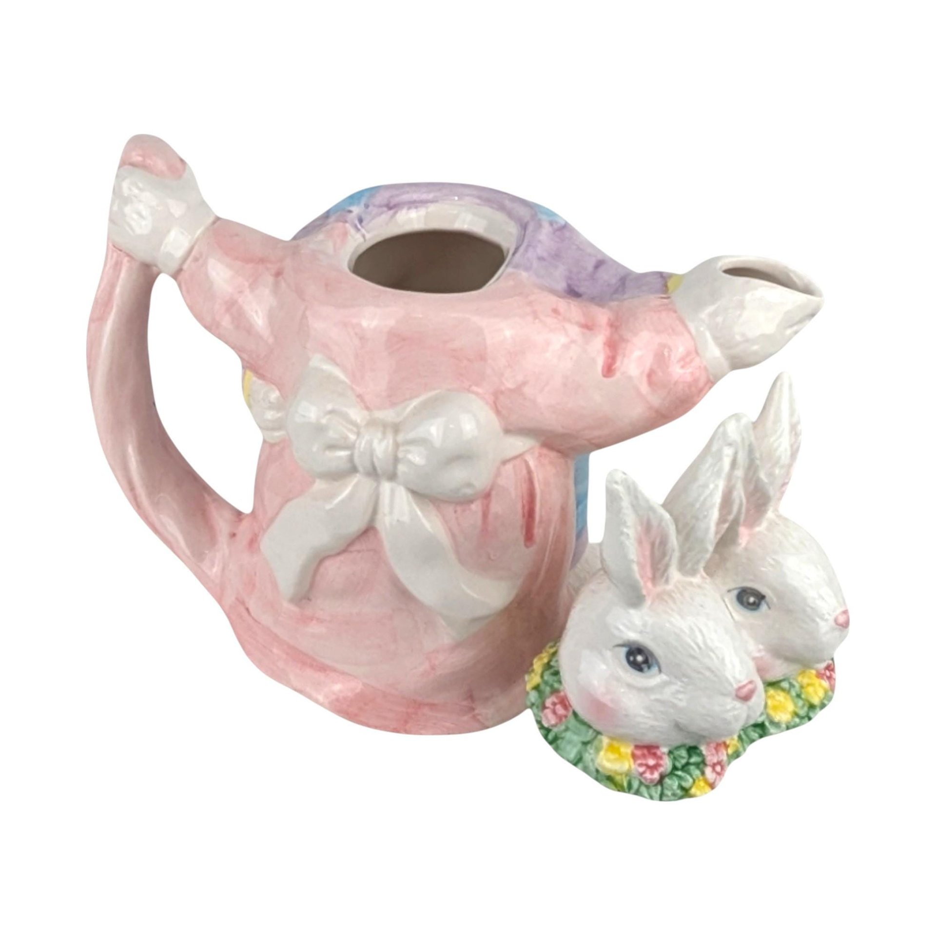 Vintage Dancing Rabbit Teapot, 9" Ceramic Bunny Teapot, Whimsical Kitchen Decor, Spring Easter Gift, Collectible Teapot