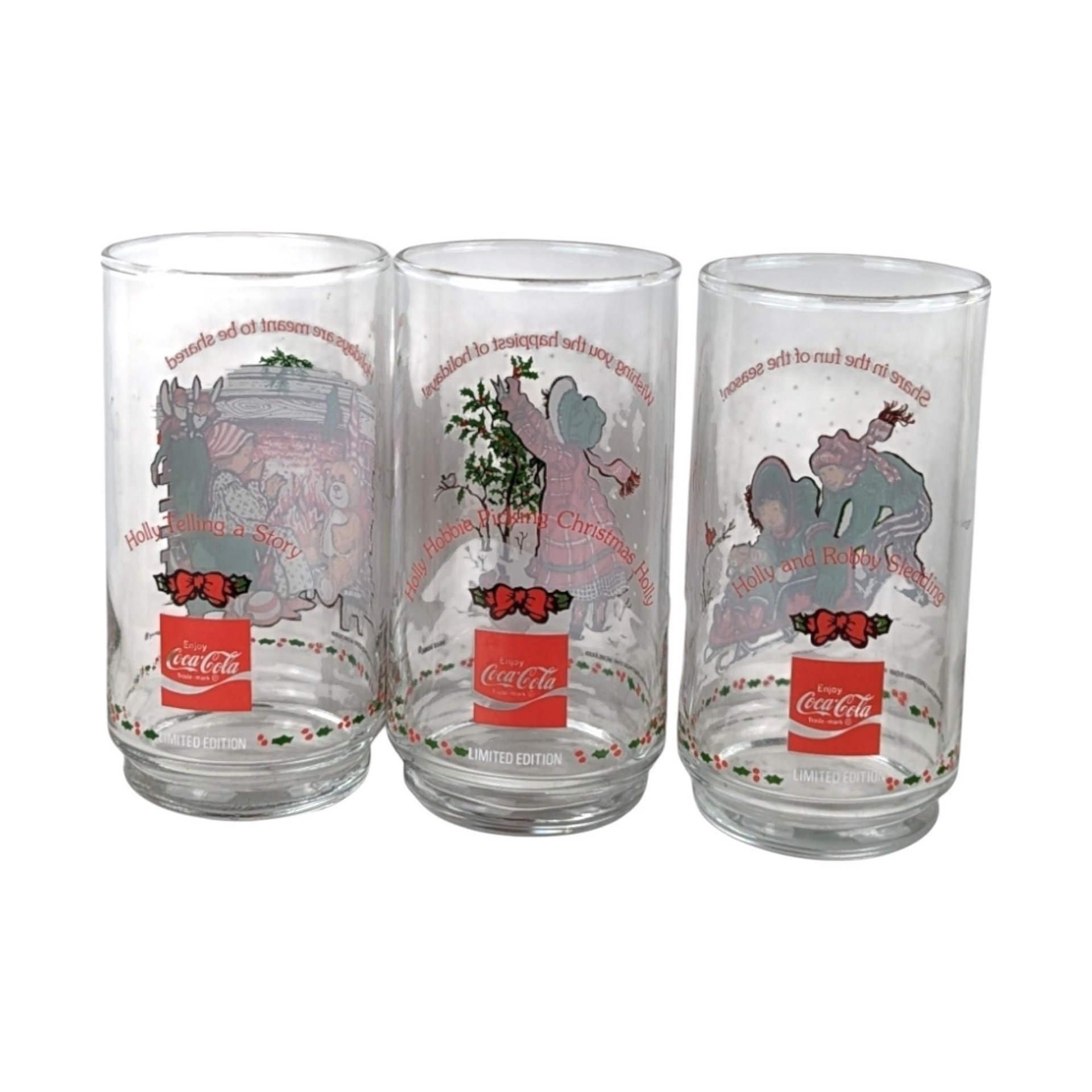Vintage 1982 Coca Cola Holly Hobbie Christmas Glasses - Set of 3