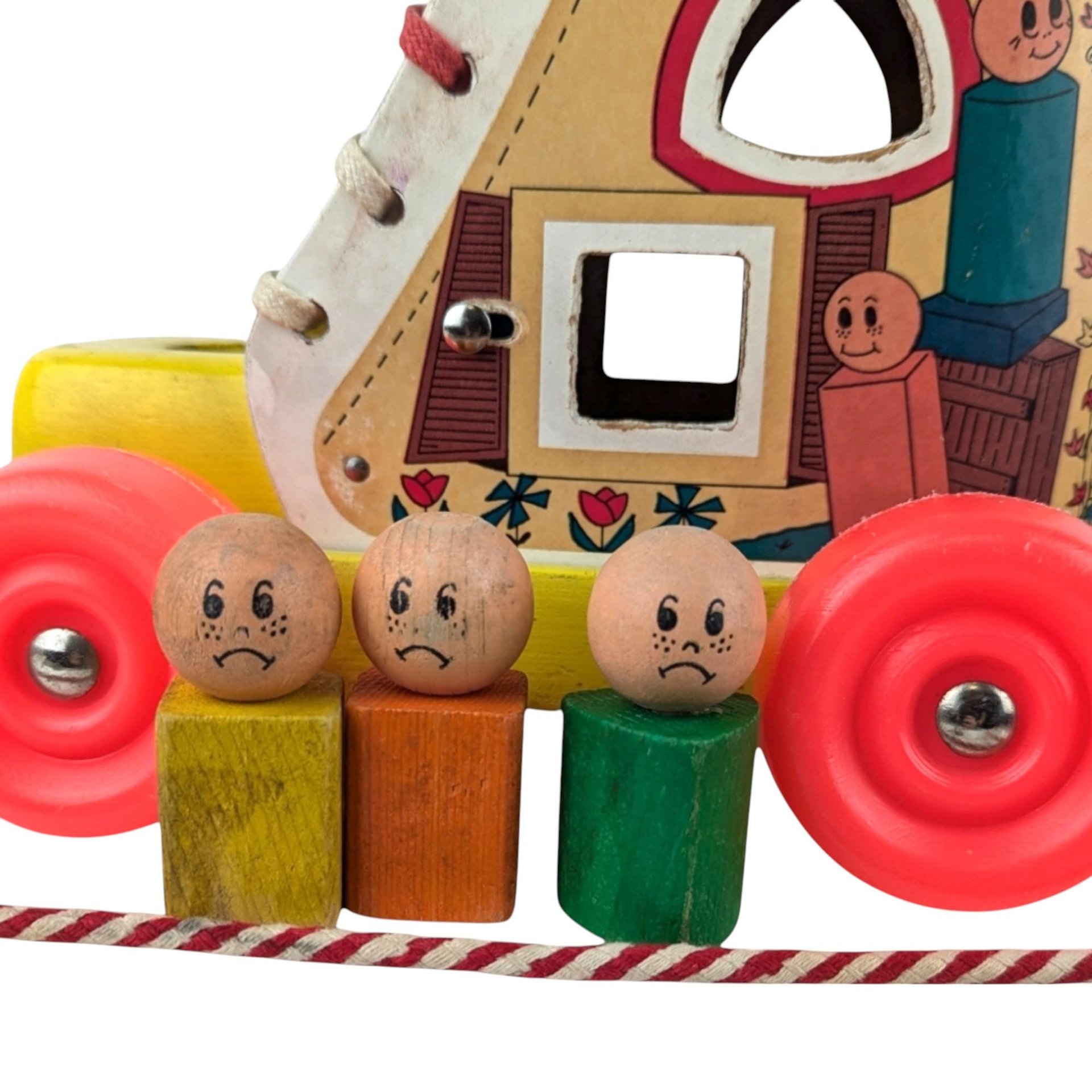 Vintage Playskool Little Old Lady Shoe Pull Toy with Wooden People