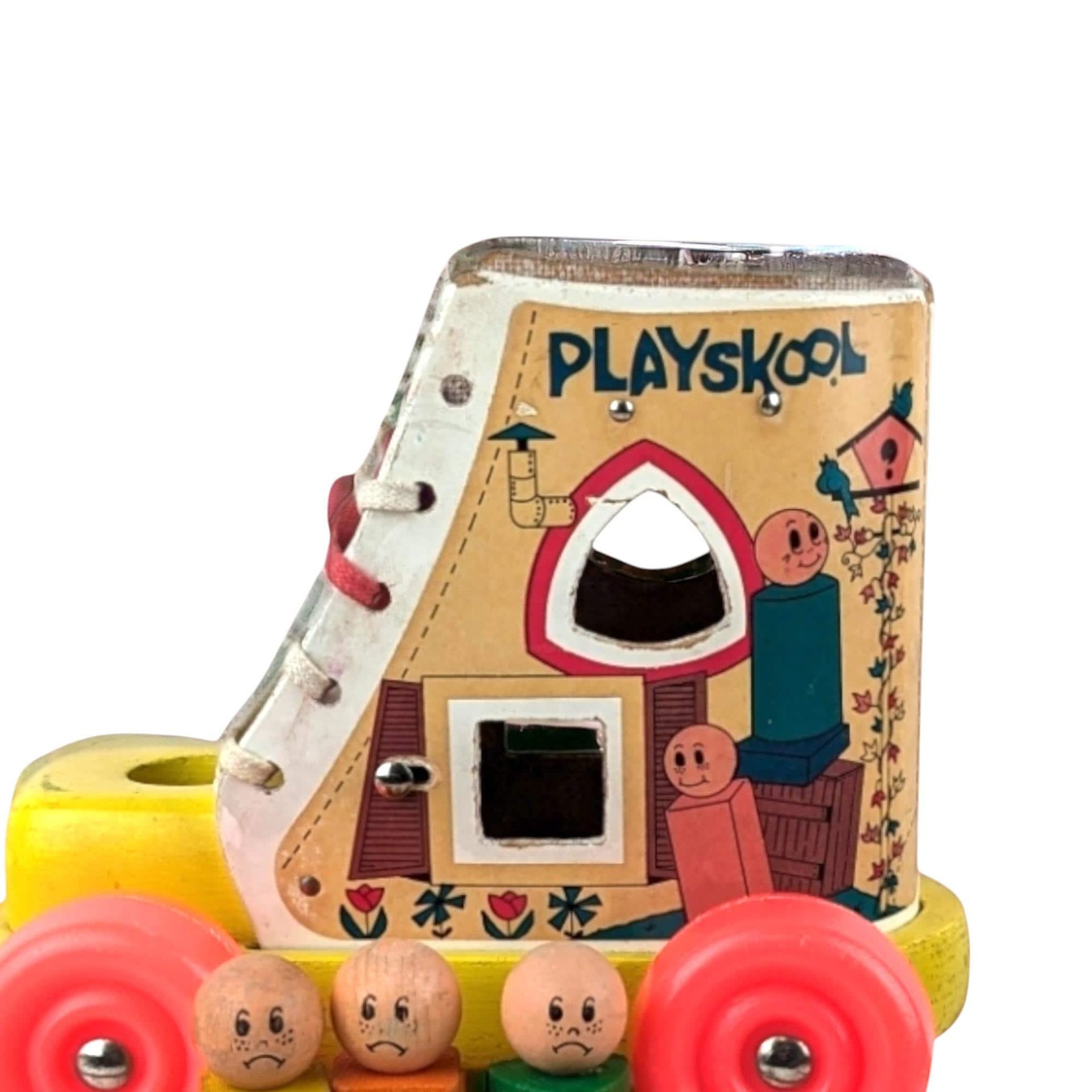 Vintage Playskool Little Old Lady Shoe Pull Toy with Wooden People