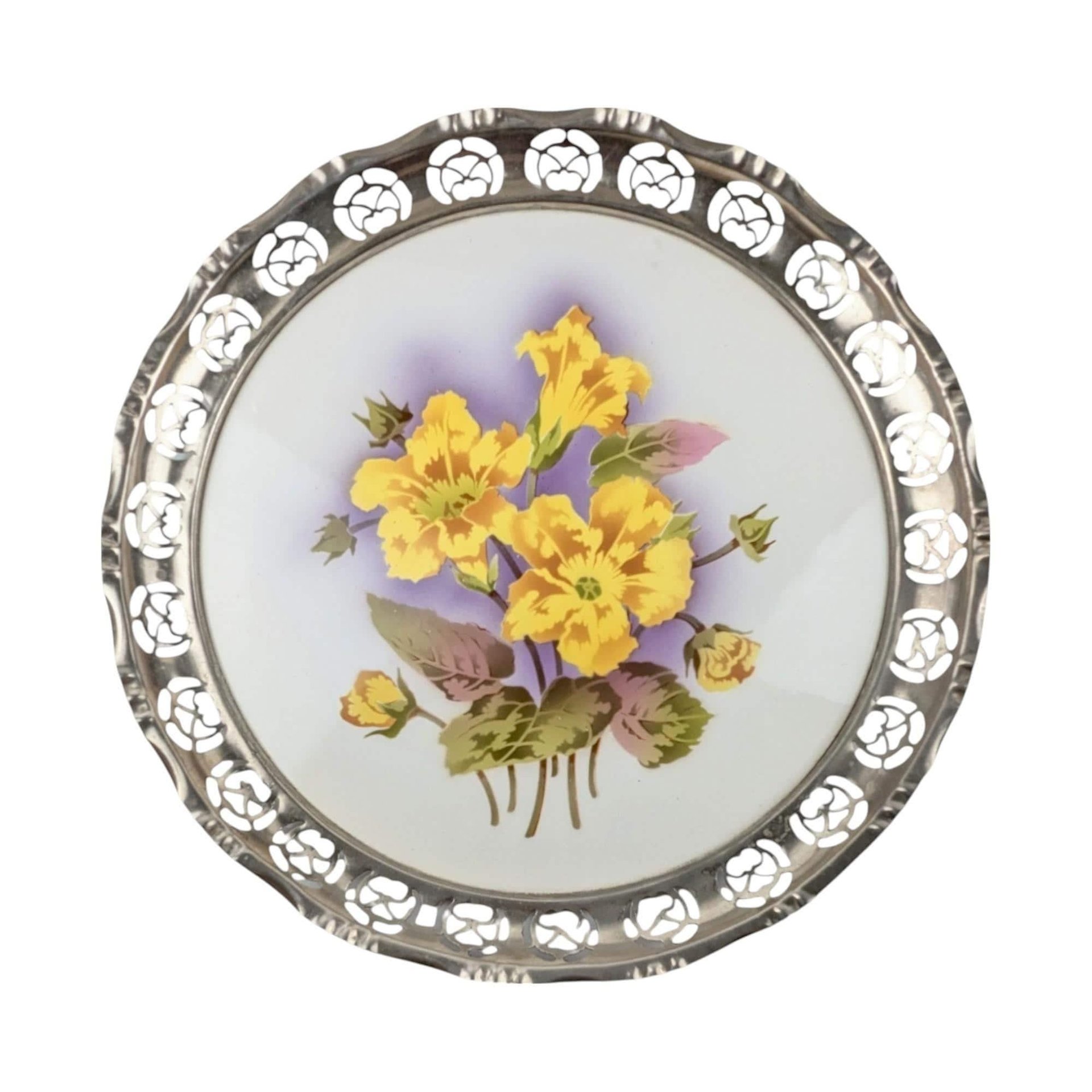 Vintage BMF Germany Floral Tile Tray: Hand-Painted Porcelain Centerpiece