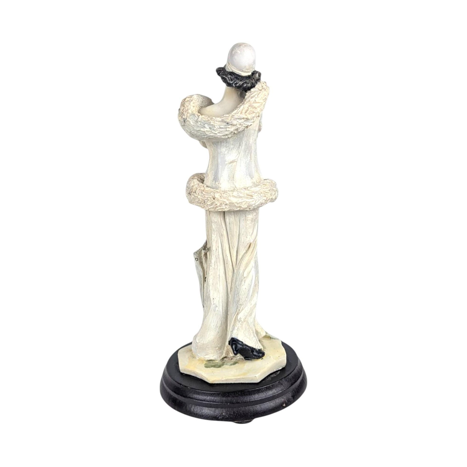 Vintage Art Deco Lady Figurine: Resin Sculpture on Wood Base