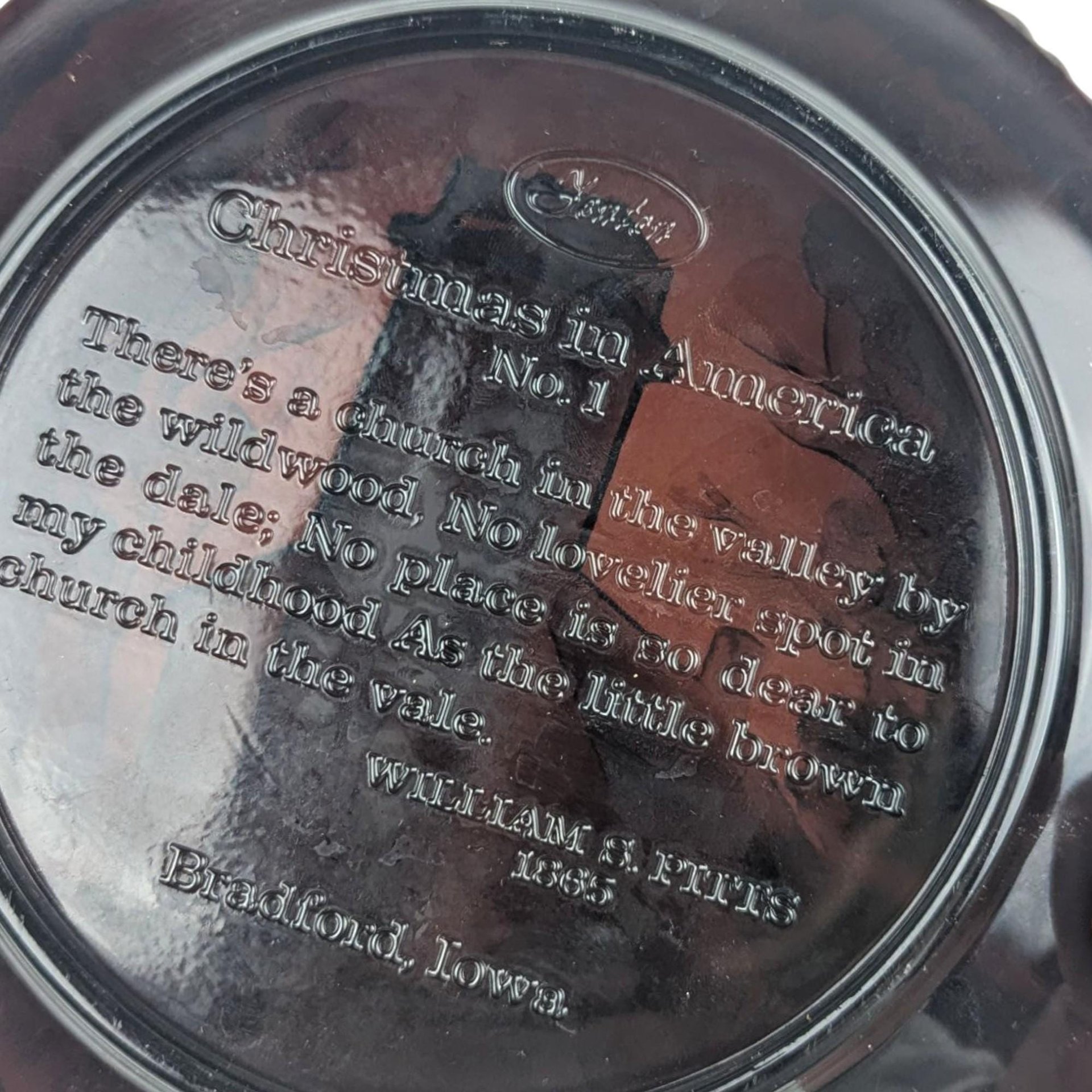 1970 Fenton Glass Christmas Plate: Little Brown Church Winter Scene