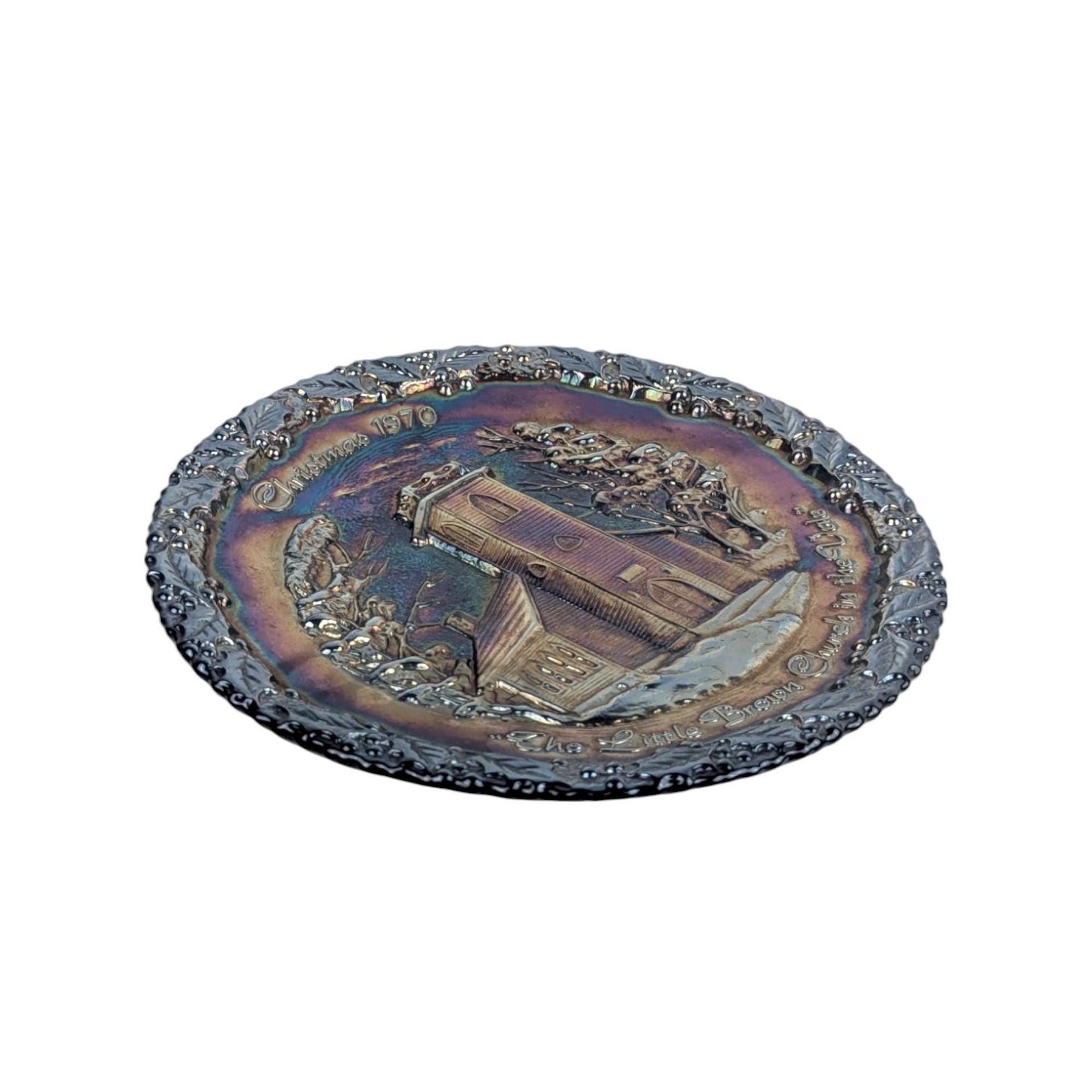 1970 Fenton Glass Christmas Plate: Little Brown Church Winter Scene