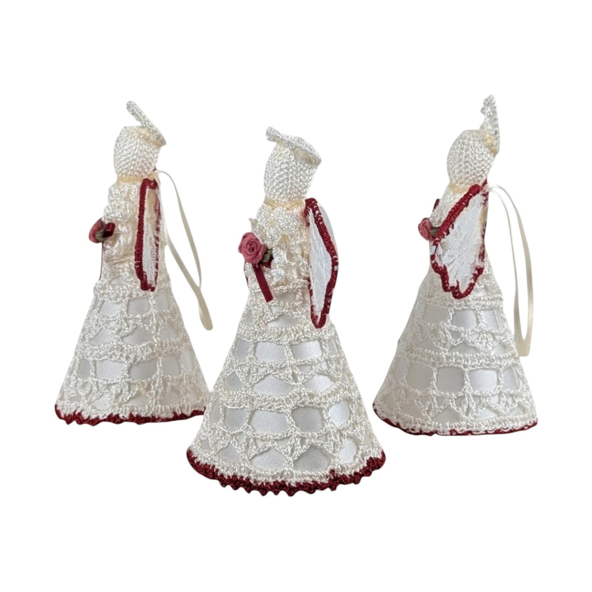Vintage Handmade Crochet Angels: Set of 3 Christmas Holiday Ornaments