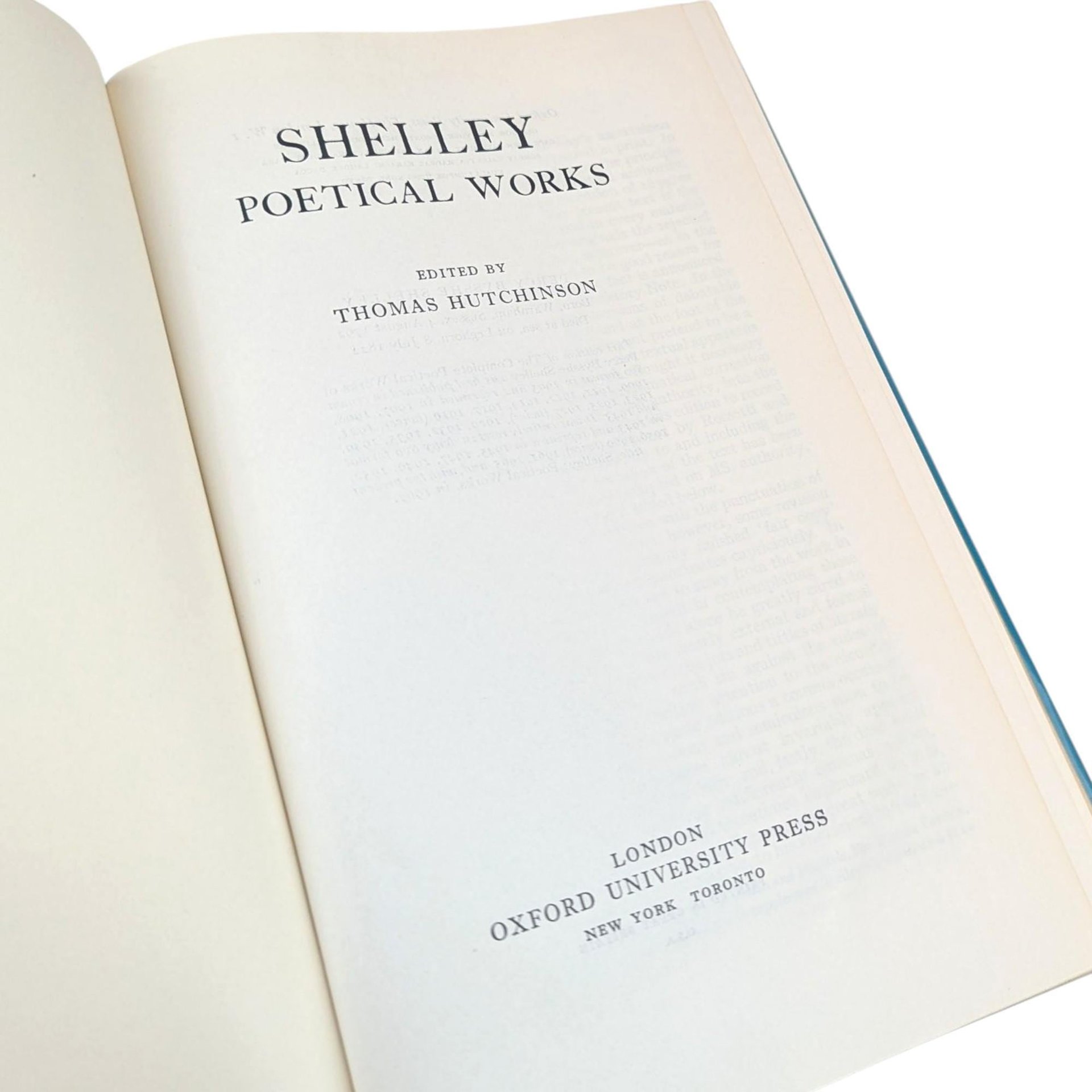 1967 Shelley Poetical Works: Oxford University Press Vintage Poetry