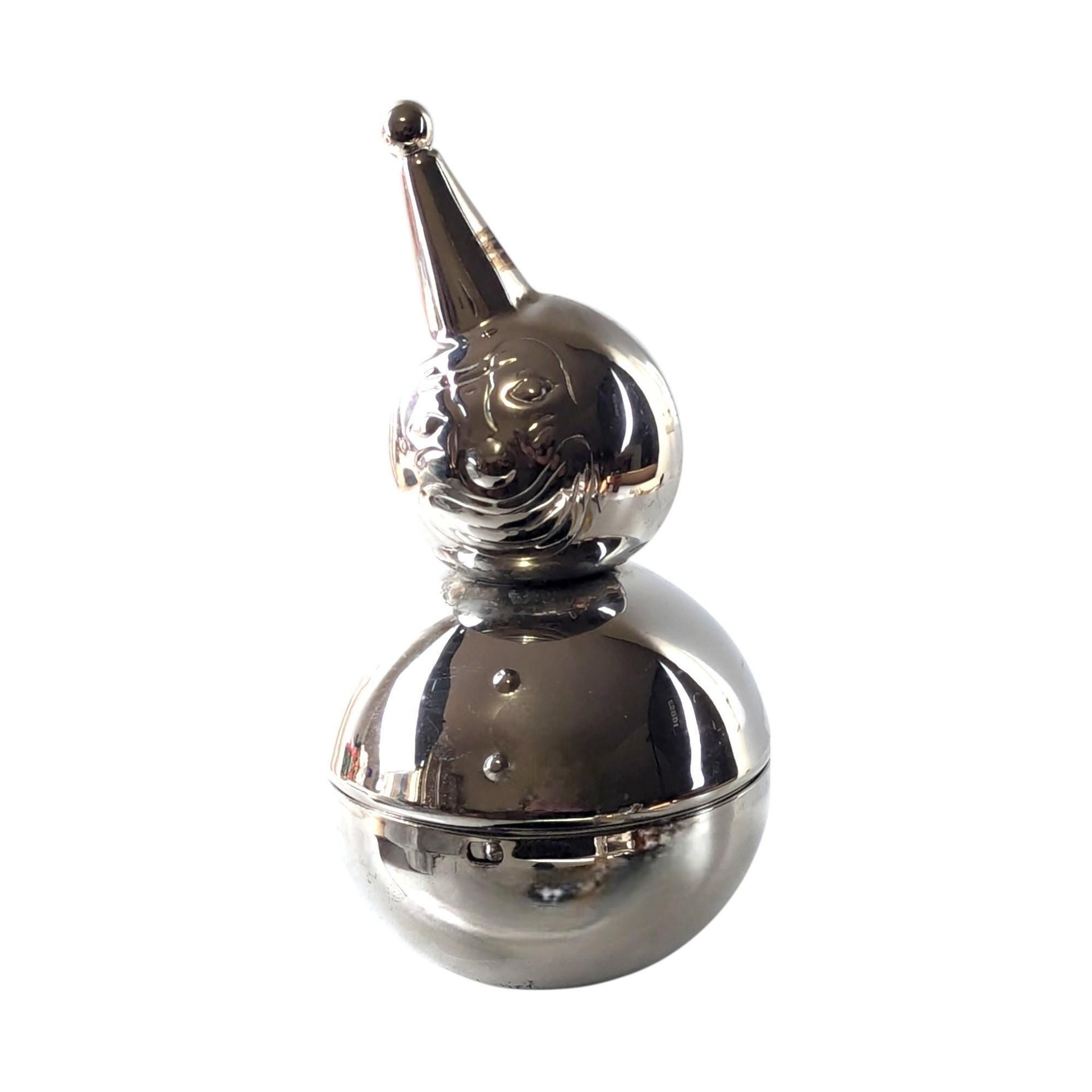 Vintage Raimond Roly Poly Clown Bank: Silver Metal Figural Toy