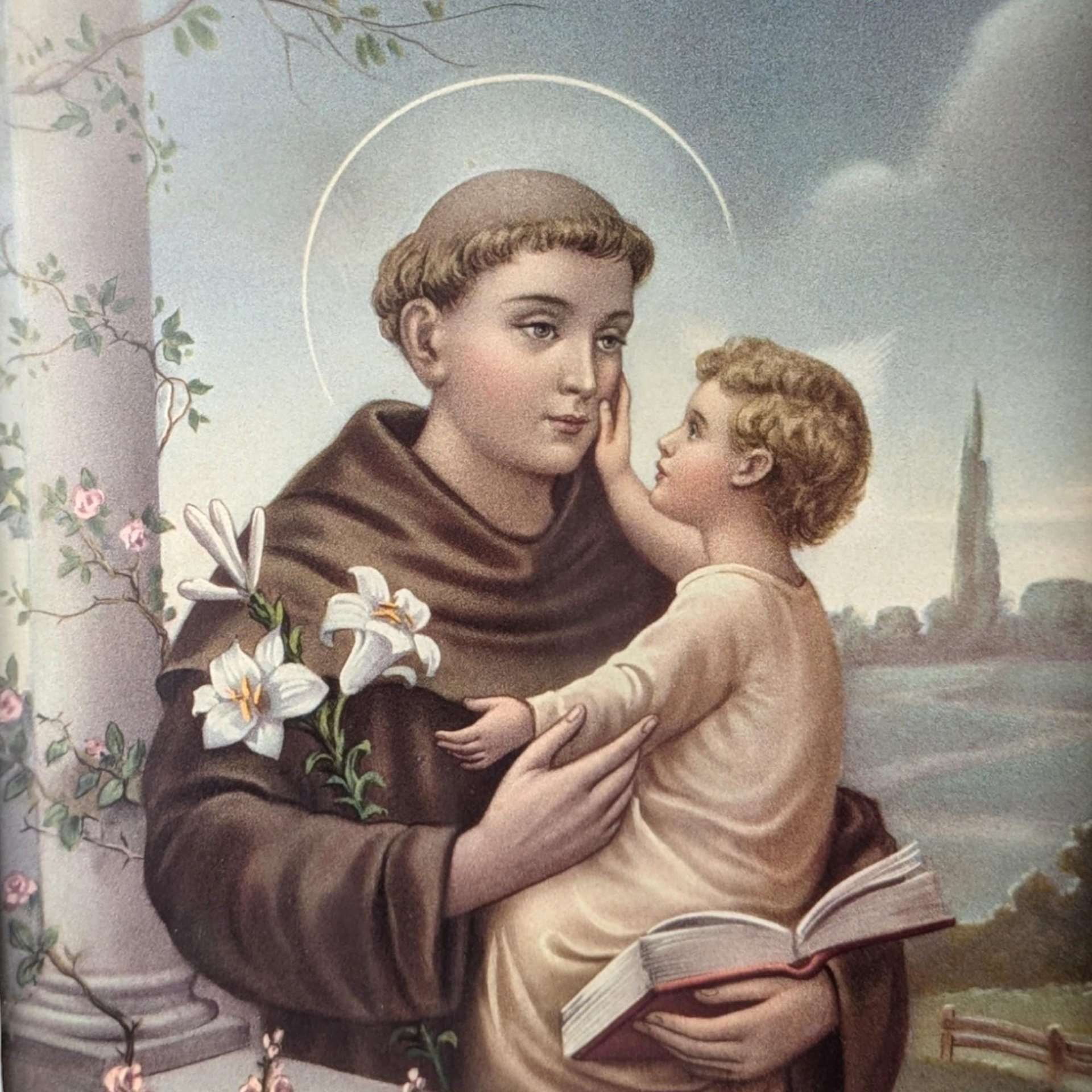 Vintage Framed Saint Anthony of Padua Print: Catholic Religious Art