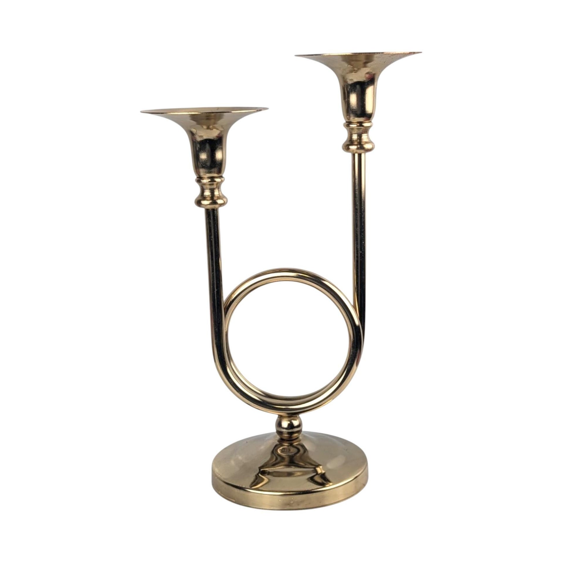 Vintage Brass Double Taper Candle Holder: Mid-Century Modern Candlestick