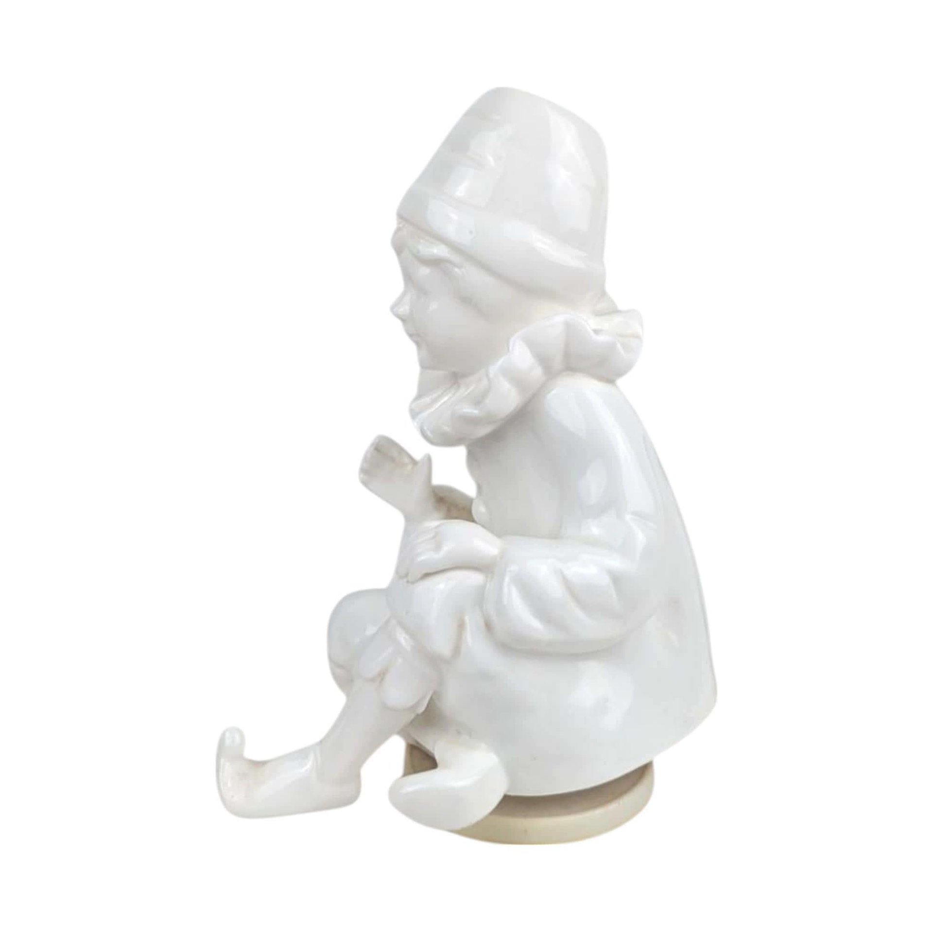 Vintage Pierrot Clown Music Box: White Ceramic Rotating Musical Statue