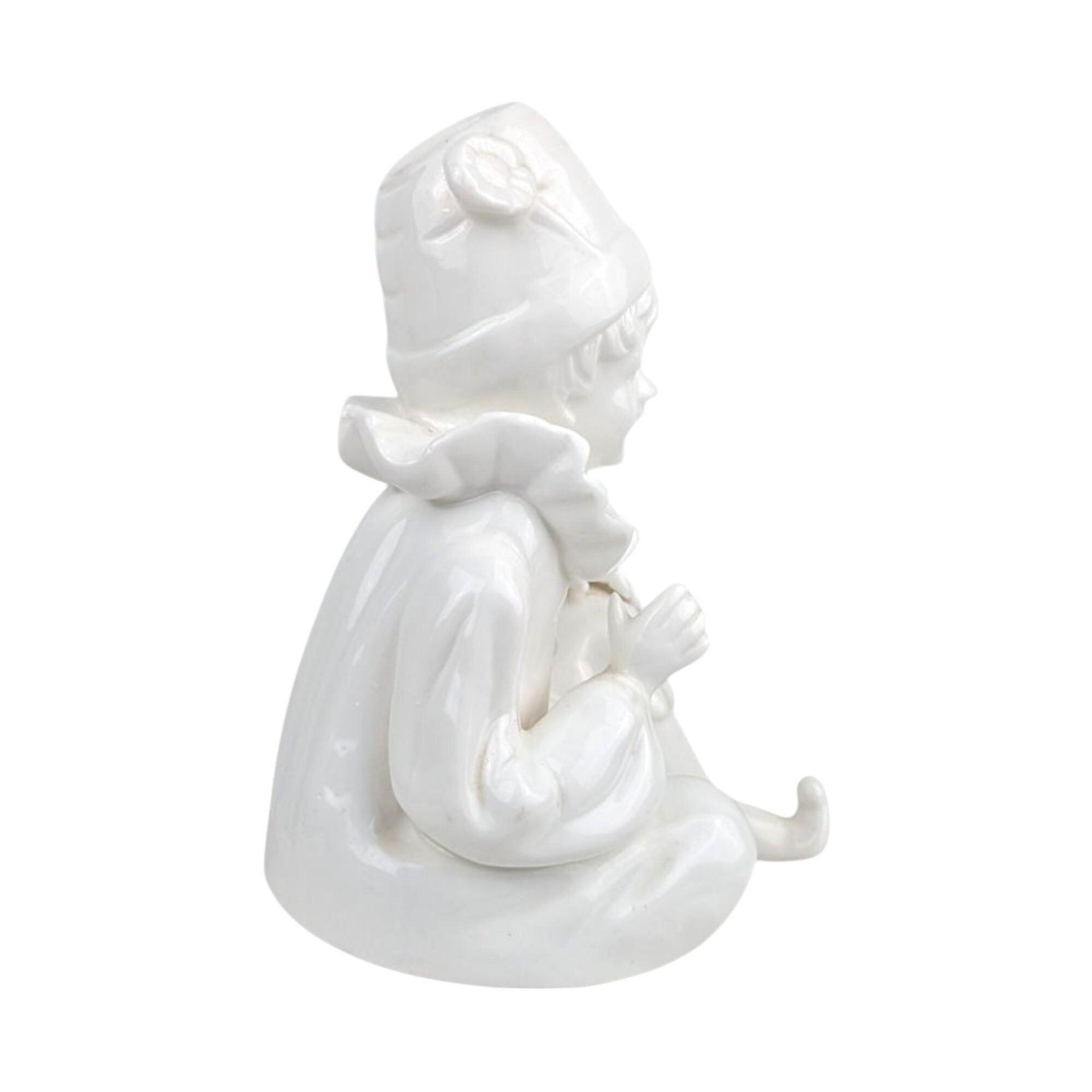 Vintage Pierrot Clown Music Box: White Ceramic Rotating Musical Statue