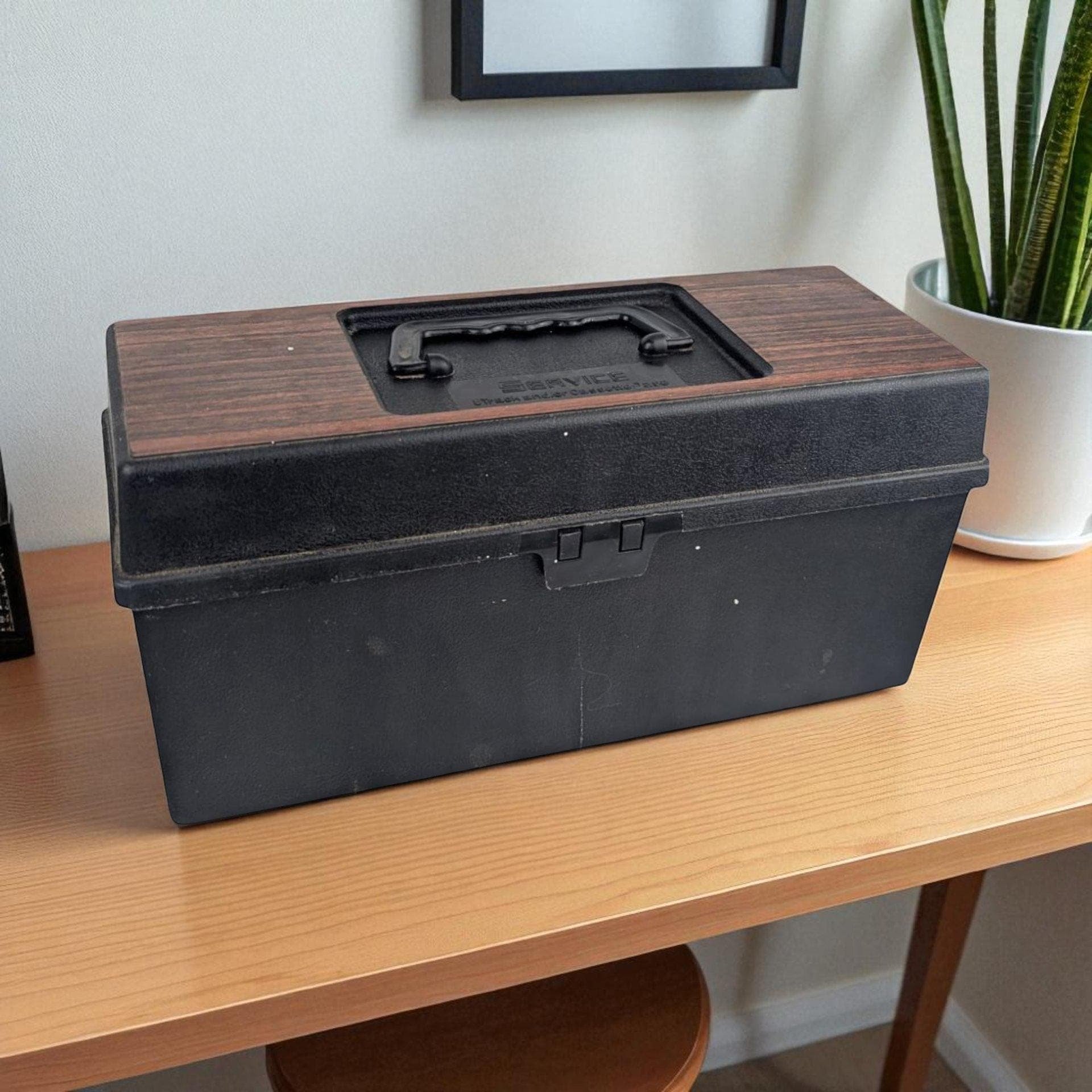 Vintage 1976 8-Track Tape Case with 12 Tapes: Faux Wood Grain Music Storage