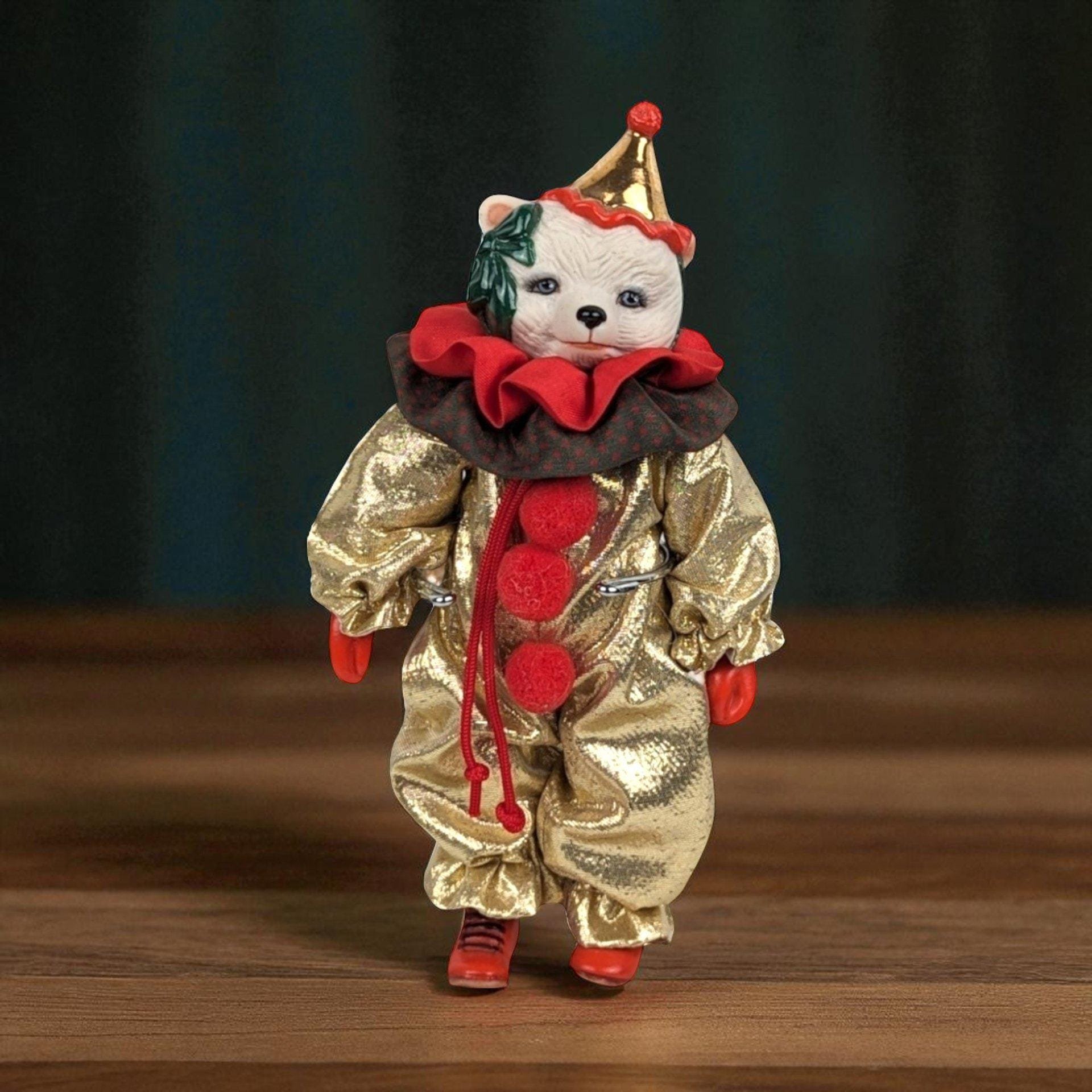 Vintage White Bear Clown Figurine: Collectible Toy Decor, 6.5"