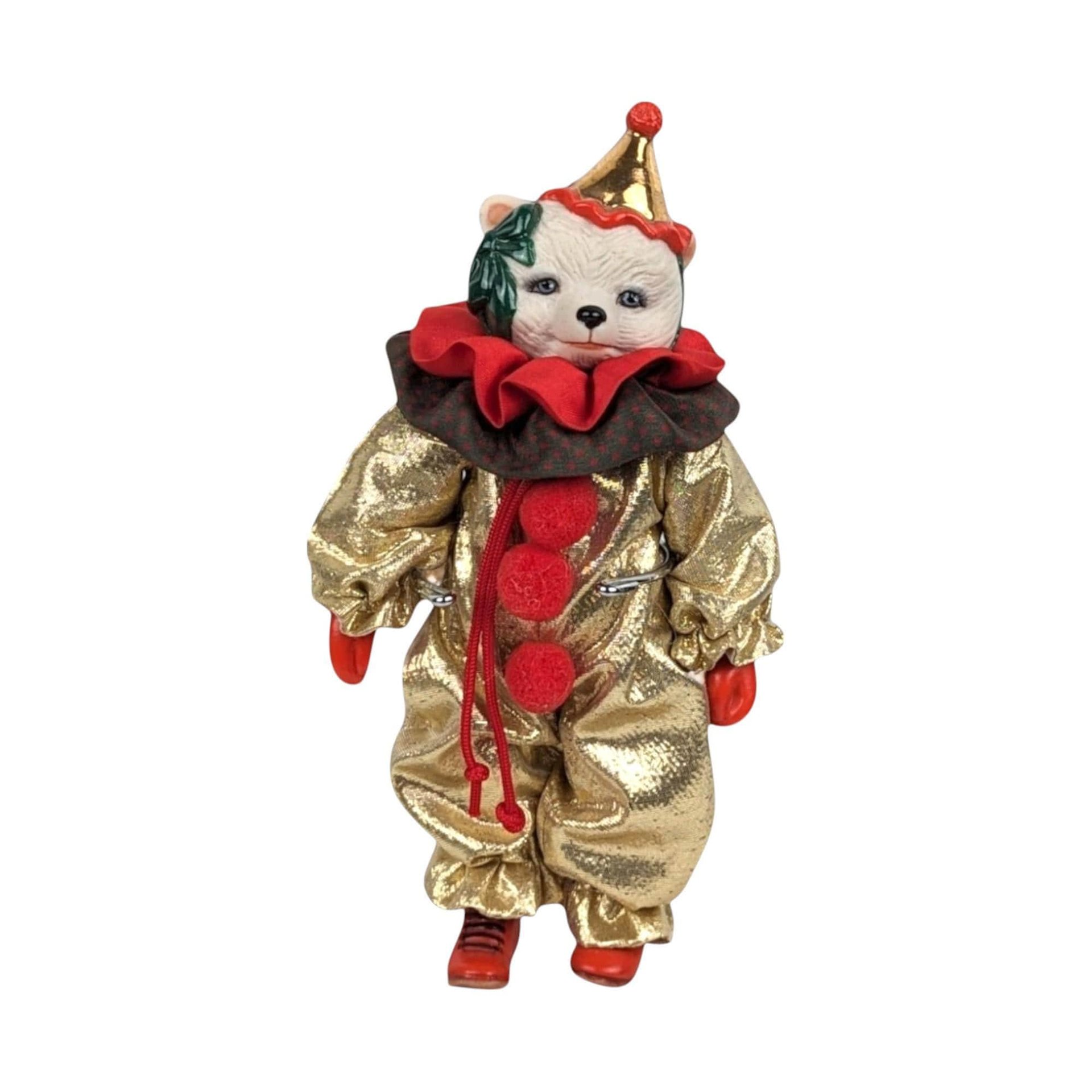 Vintage White Bear Clown Figurine: Collectible Toy Decor, 6.5"