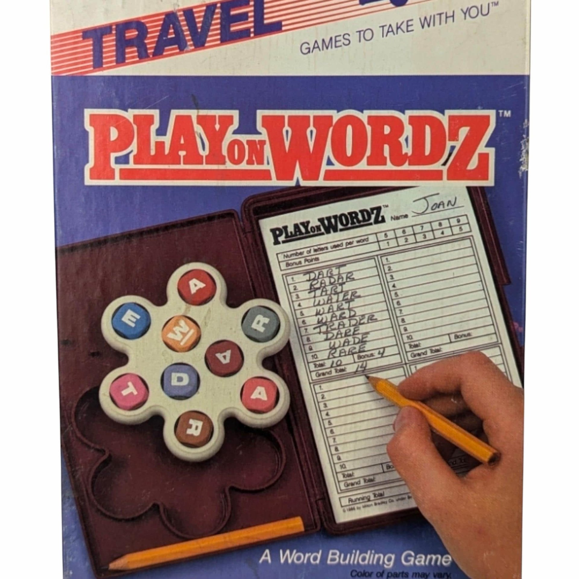 1986 Milton Bradley Travel Play on Wordz Game, Vintage Word Building Game, Family Fun, Road Trip Entertainment, Gift for Game Collectors
