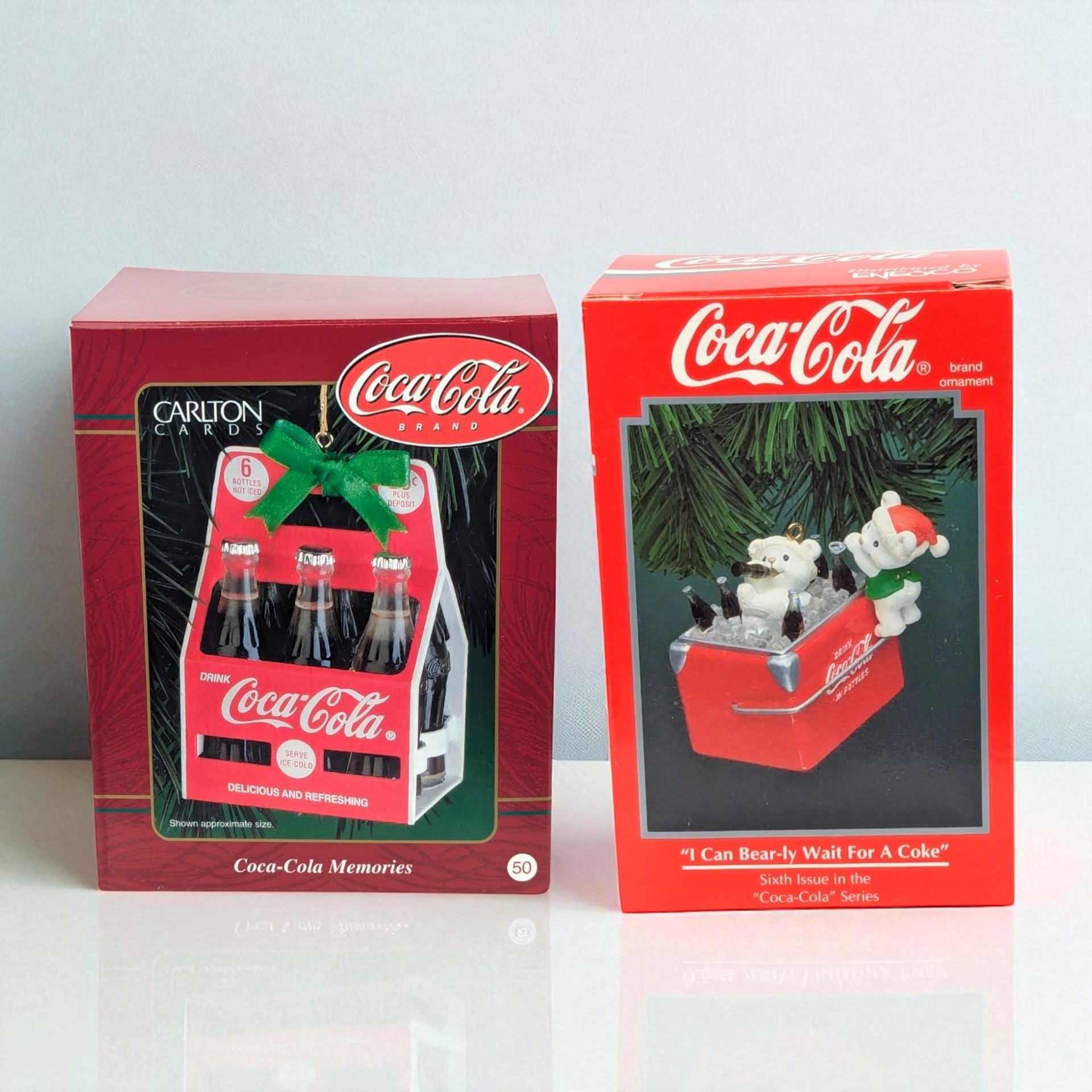 Vintage Coca Cola Ornament Choice: 1994 Enesco Bear & Carlton Cards