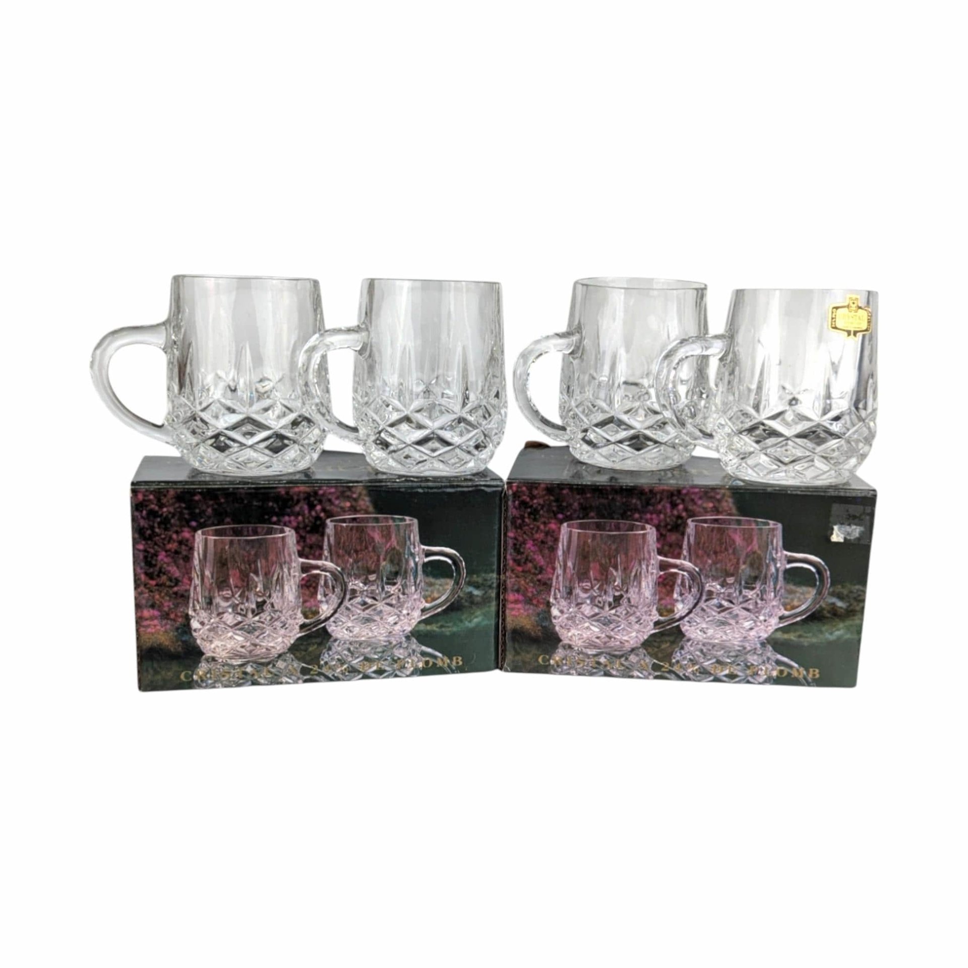 Vintage Blarney Crystal Mugs Set of 8:  Diamond Cut Kitchenware