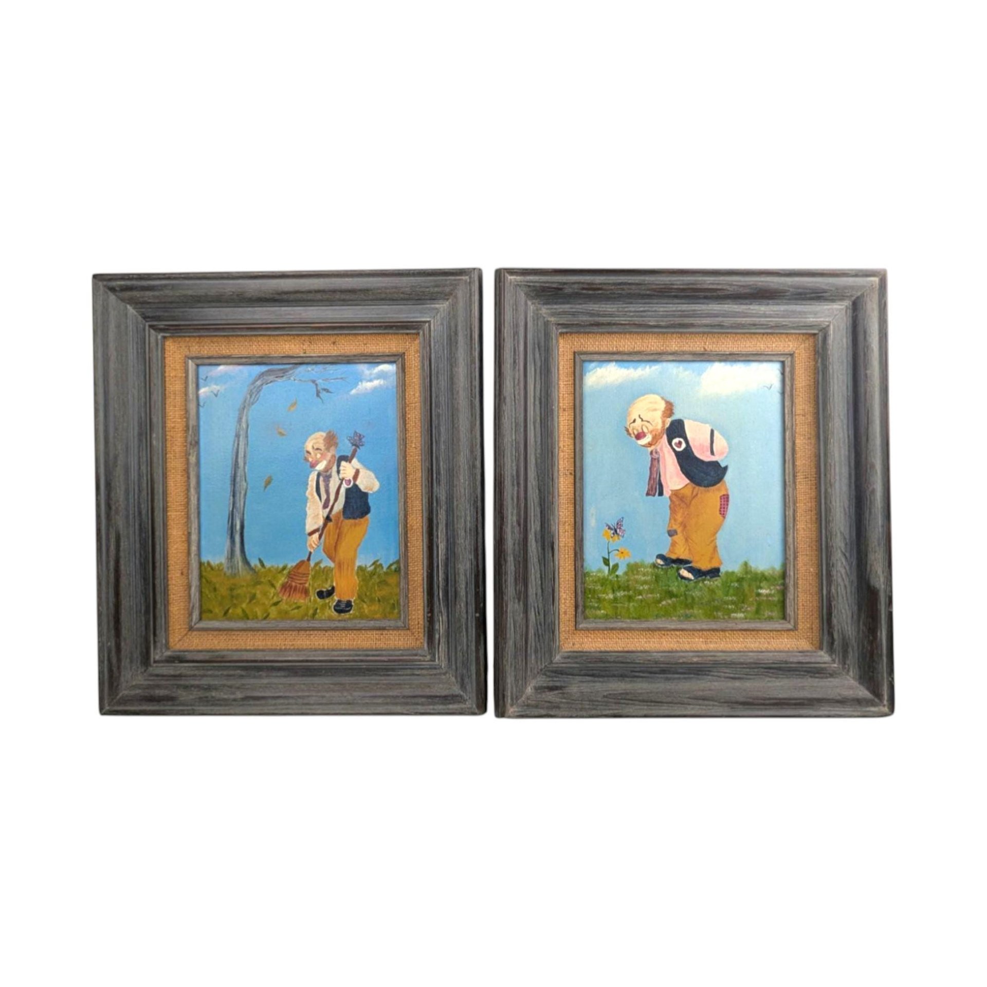 Vintage Clown Painting Set: Art, Whimsical Circus Wall Decor 16.25" x 14"
