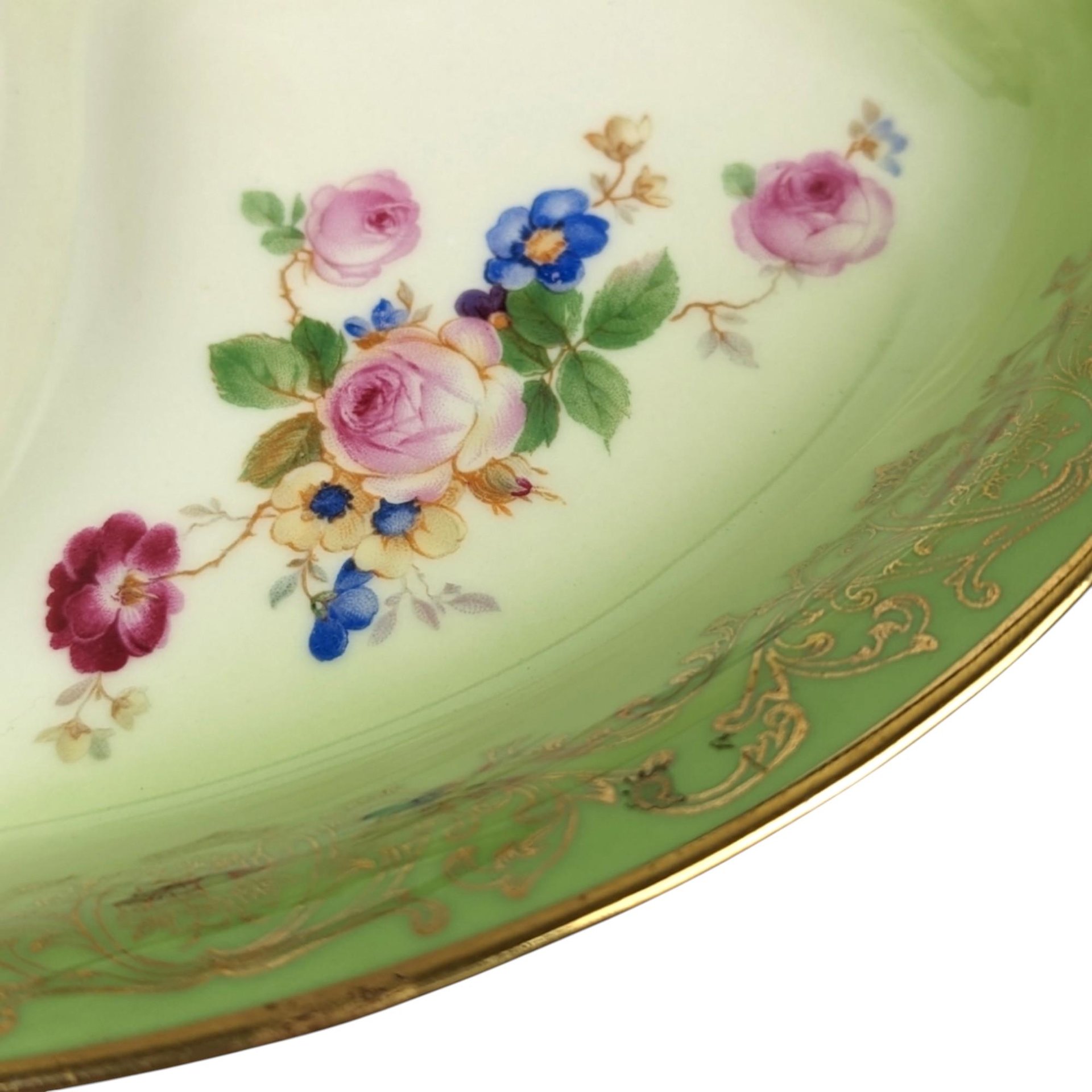 Vintage Tirschenreuth Bavaria Serving Tray: Green & Gold Floral Porcelain Dish