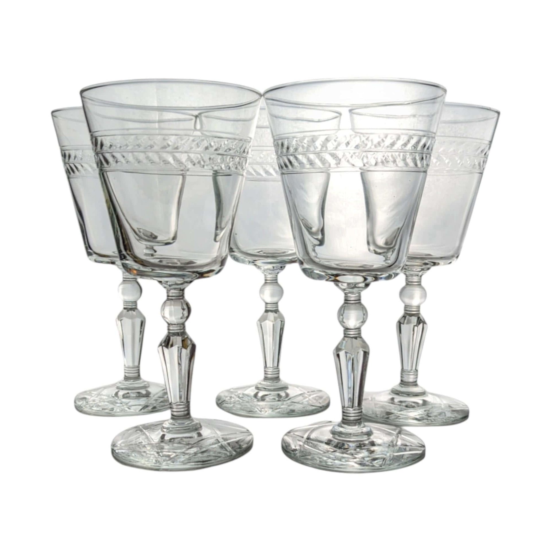 Etched Rock Sharpe Jefferson Water Glasses - Mid-Century Barware, Set of 5