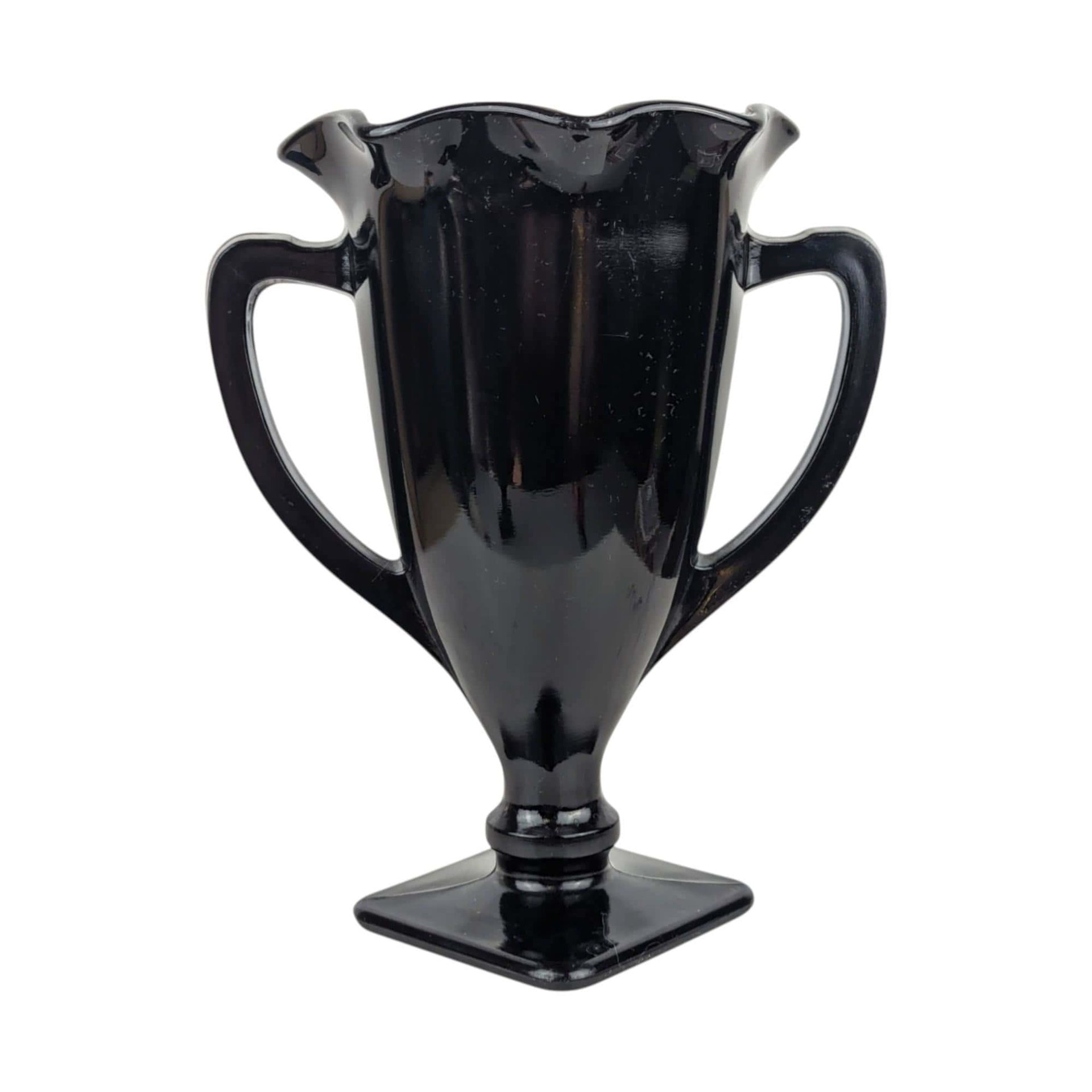 Vintage L.E. Smith Dancing Nymphs Vase: Black Amethyst Art Deco Glassware