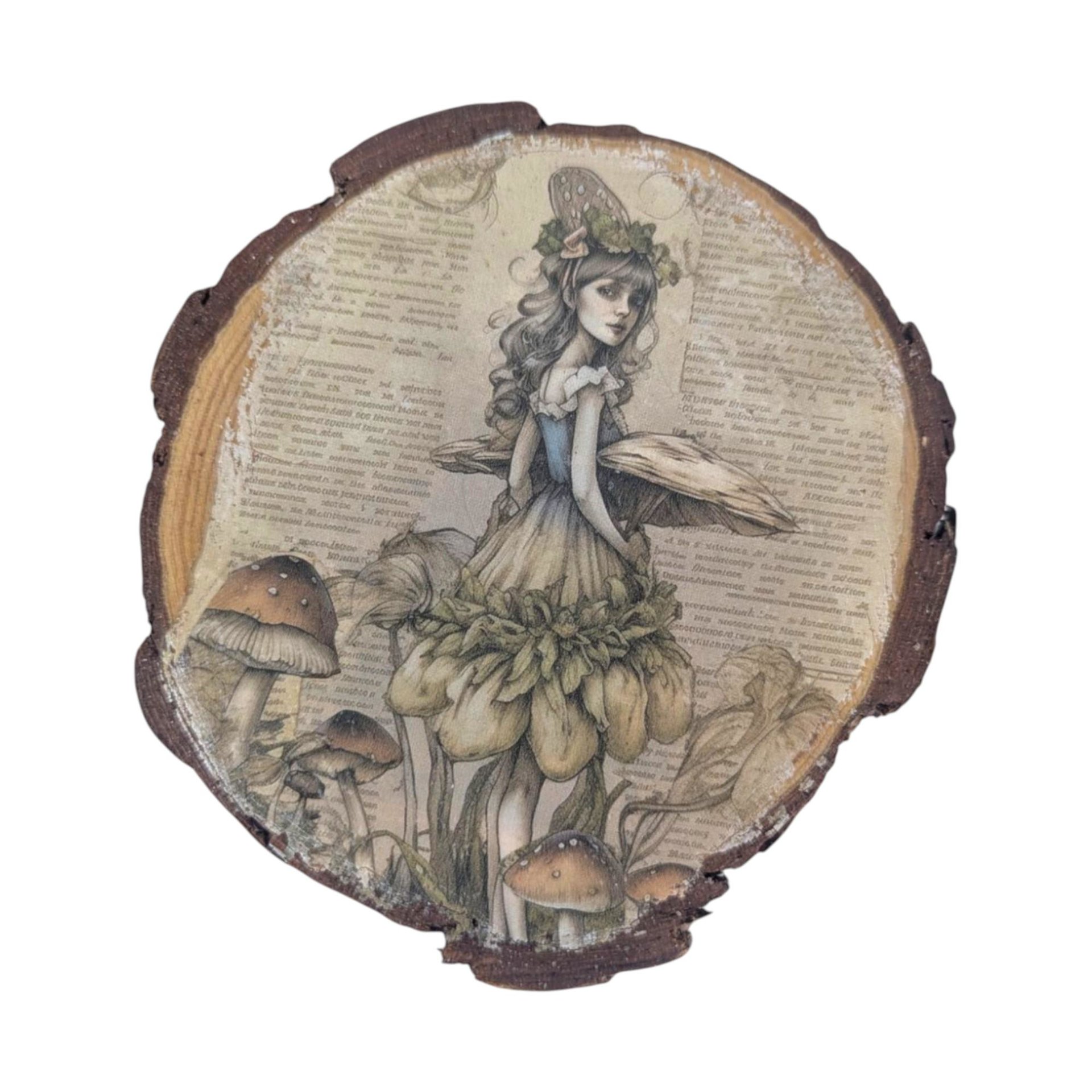 Vintage Wood Slice Coasters (Set of 6): Nature Fairy & Bird Designs