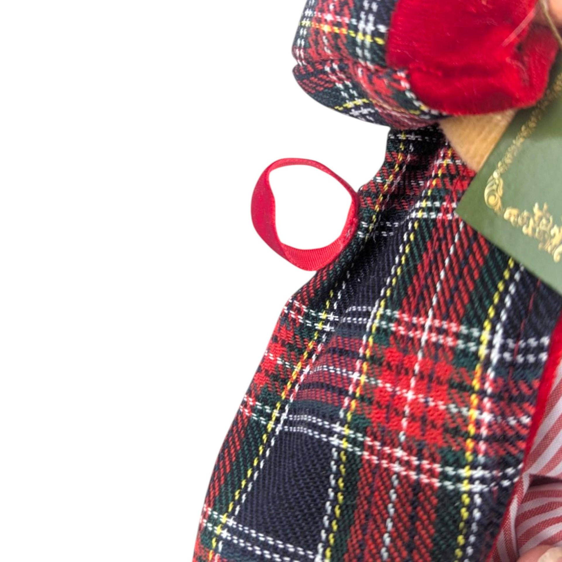 Vintage Standing Santa Figure: Plaid Robe, Teddy Bear, Christmas Mantel Decor