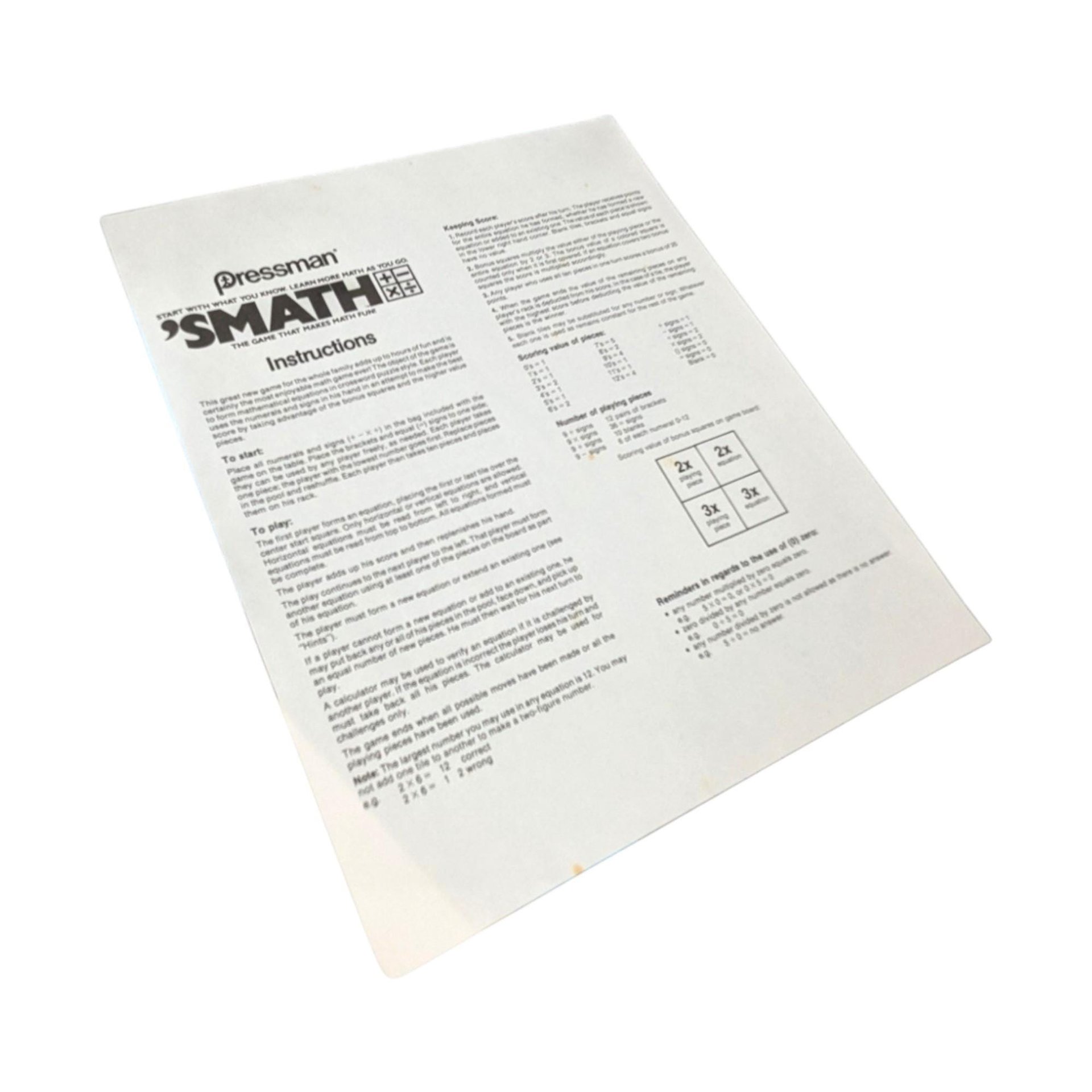 Vintage 1986 Pressman Smath Game: Educational Family Board Game