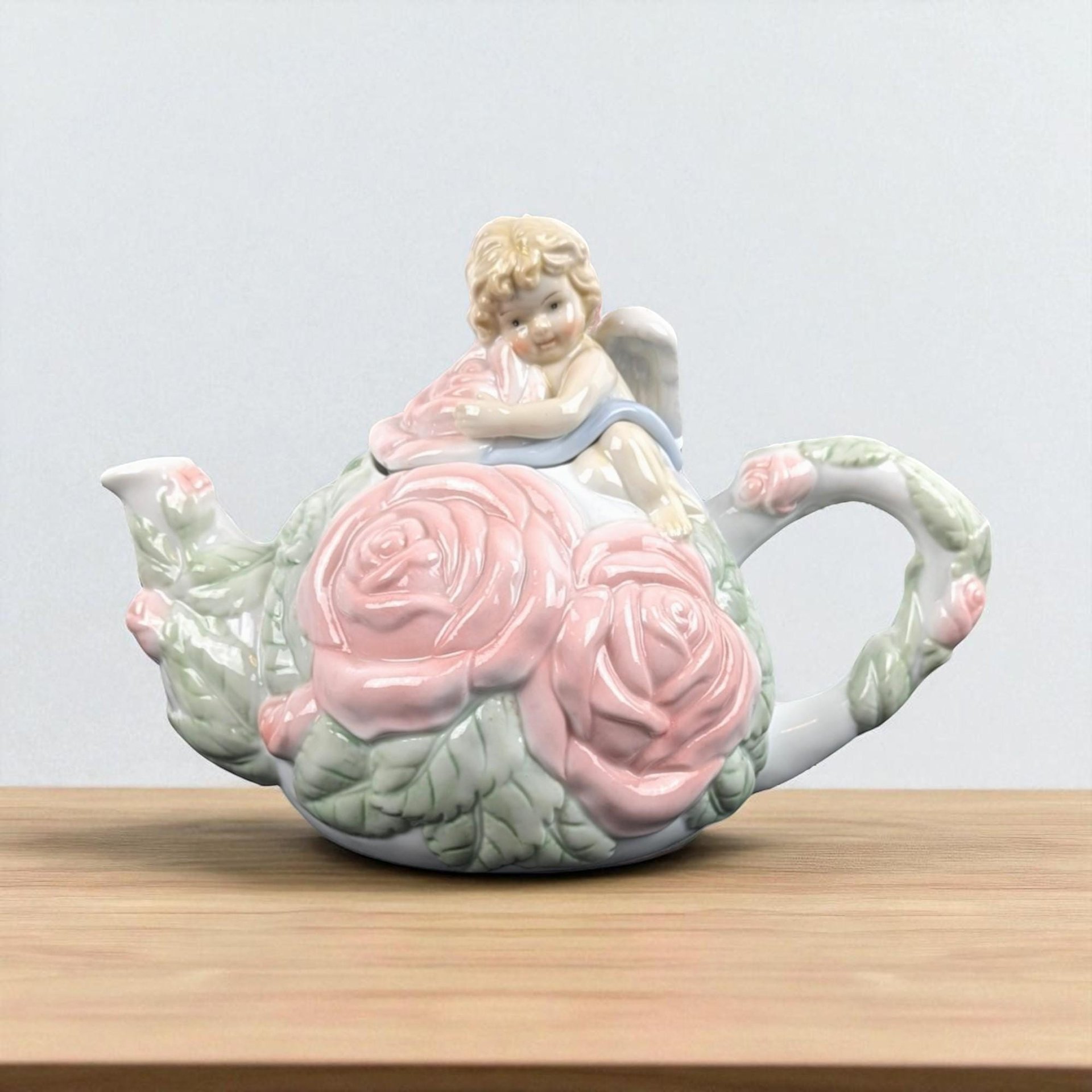 Vintage Avon Cherub Teapot: Porcelain Rose Angel Teapot
