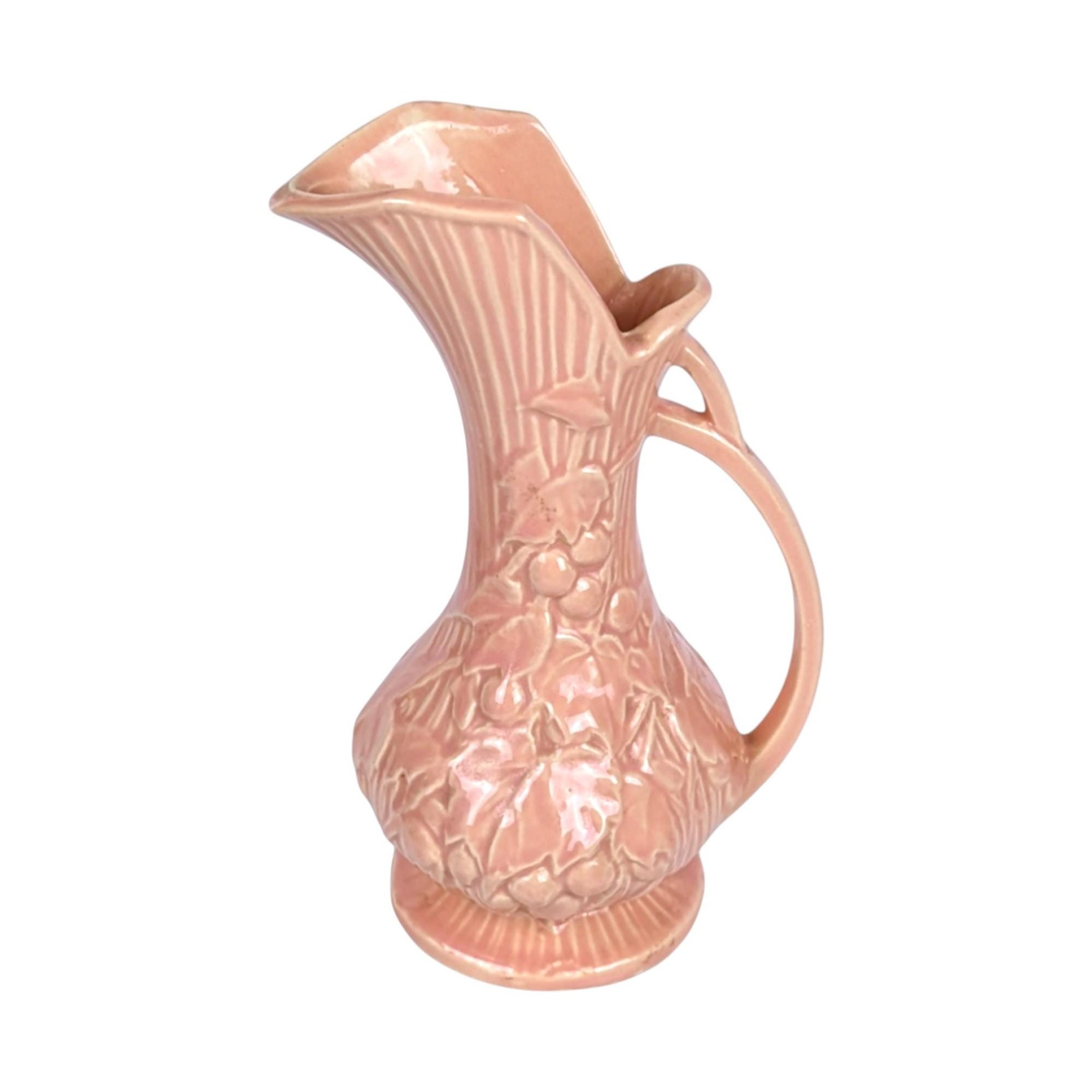 Vintage McCoy Pink Grape Pitcher: 9" Ceramic Vase, Mid-Century Decor