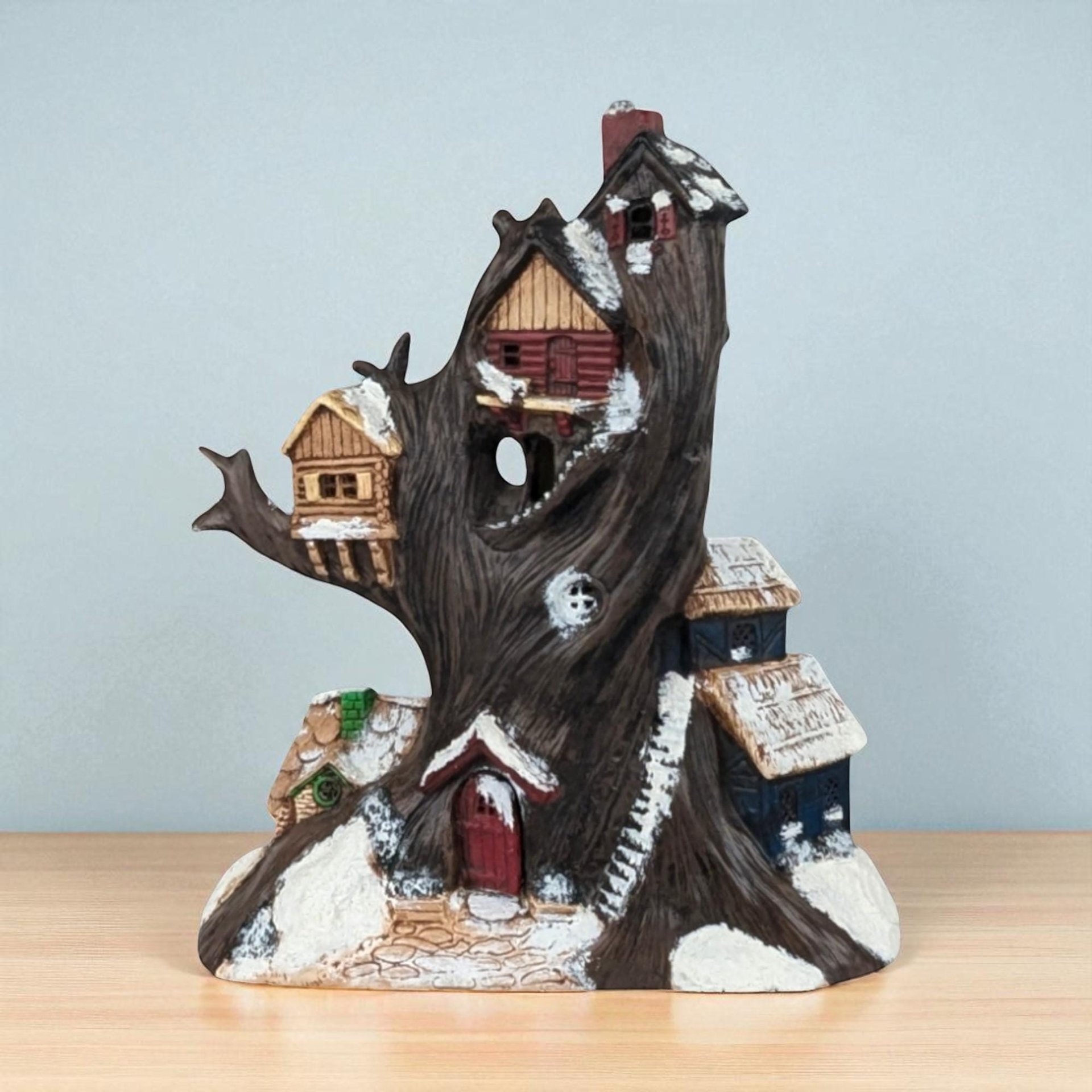 Vintage Handpainted Ceramic Halloween Treehouse Light: Spooky Lit Decor