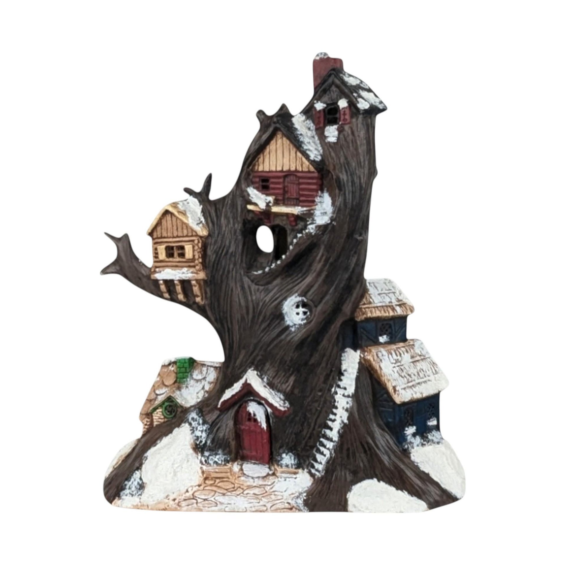 Vintage Handpainted Ceramic Halloween Treehouse Light: Spooky Lit Decor