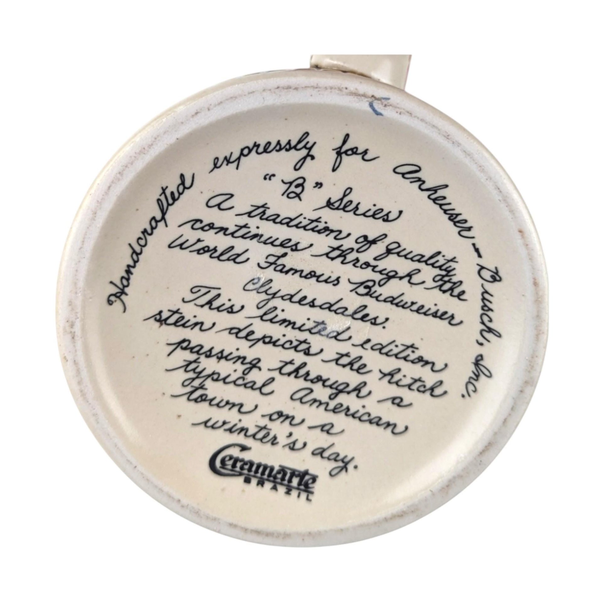 1986 Budweiser Holiday Stein: Clydesdale Horses Christmas Town Scene