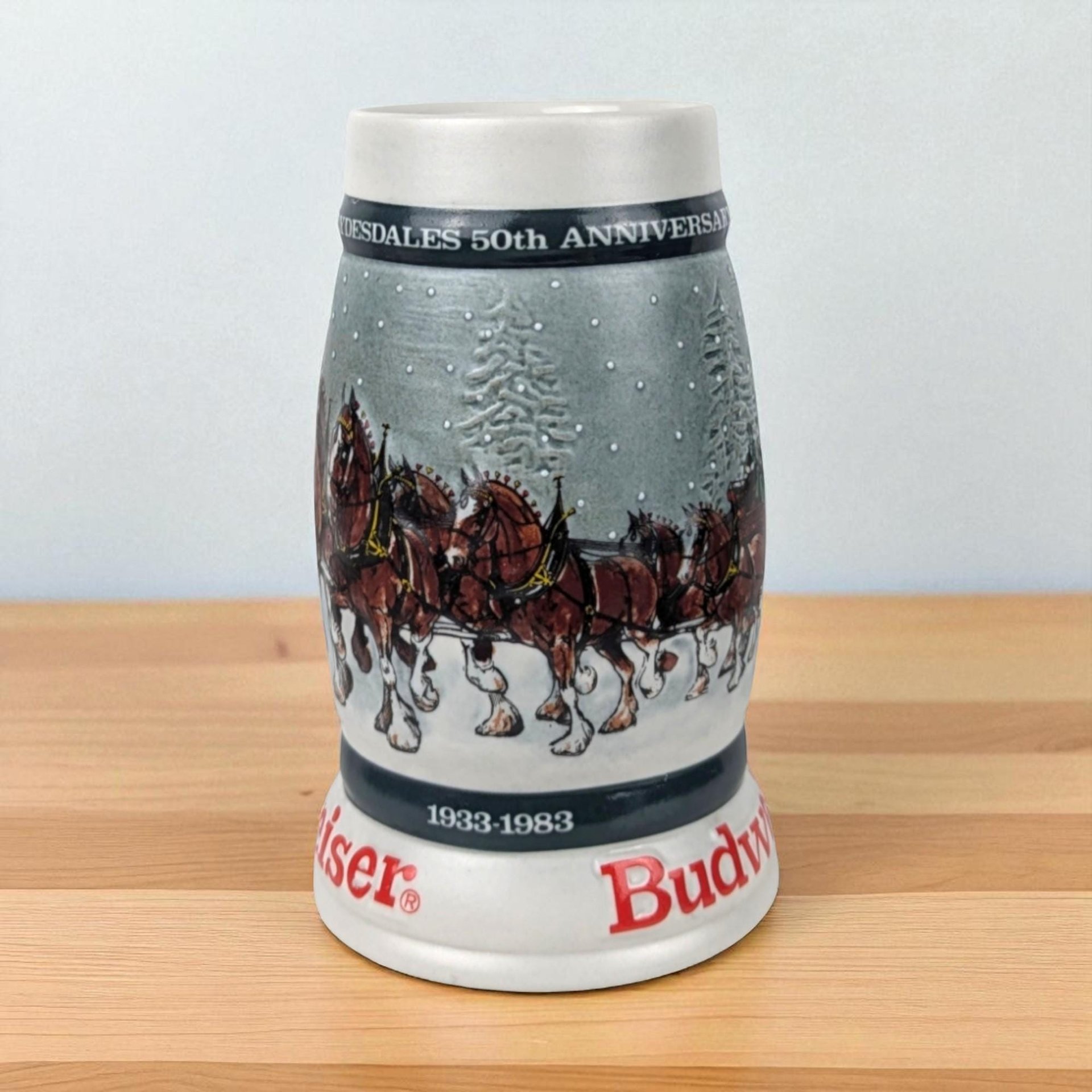 Vintage Budweiser Clydesdales 50th Anniversary Stein: Anheuser Busch Collectible