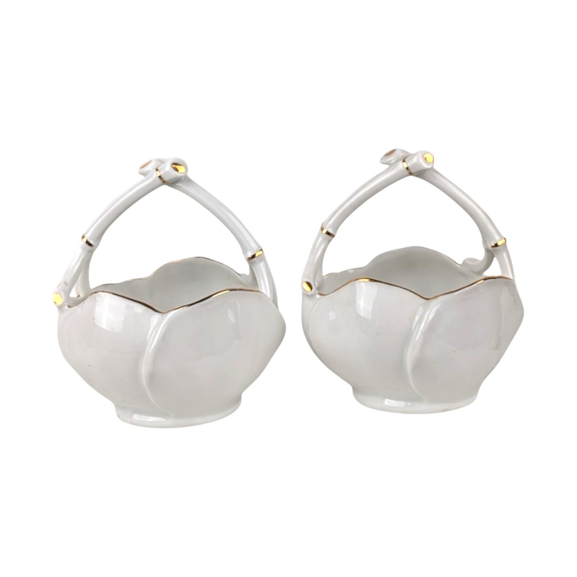 Vintage Limoges Porcelain Bird Baskets: Cardinal & Blue Jay Pair