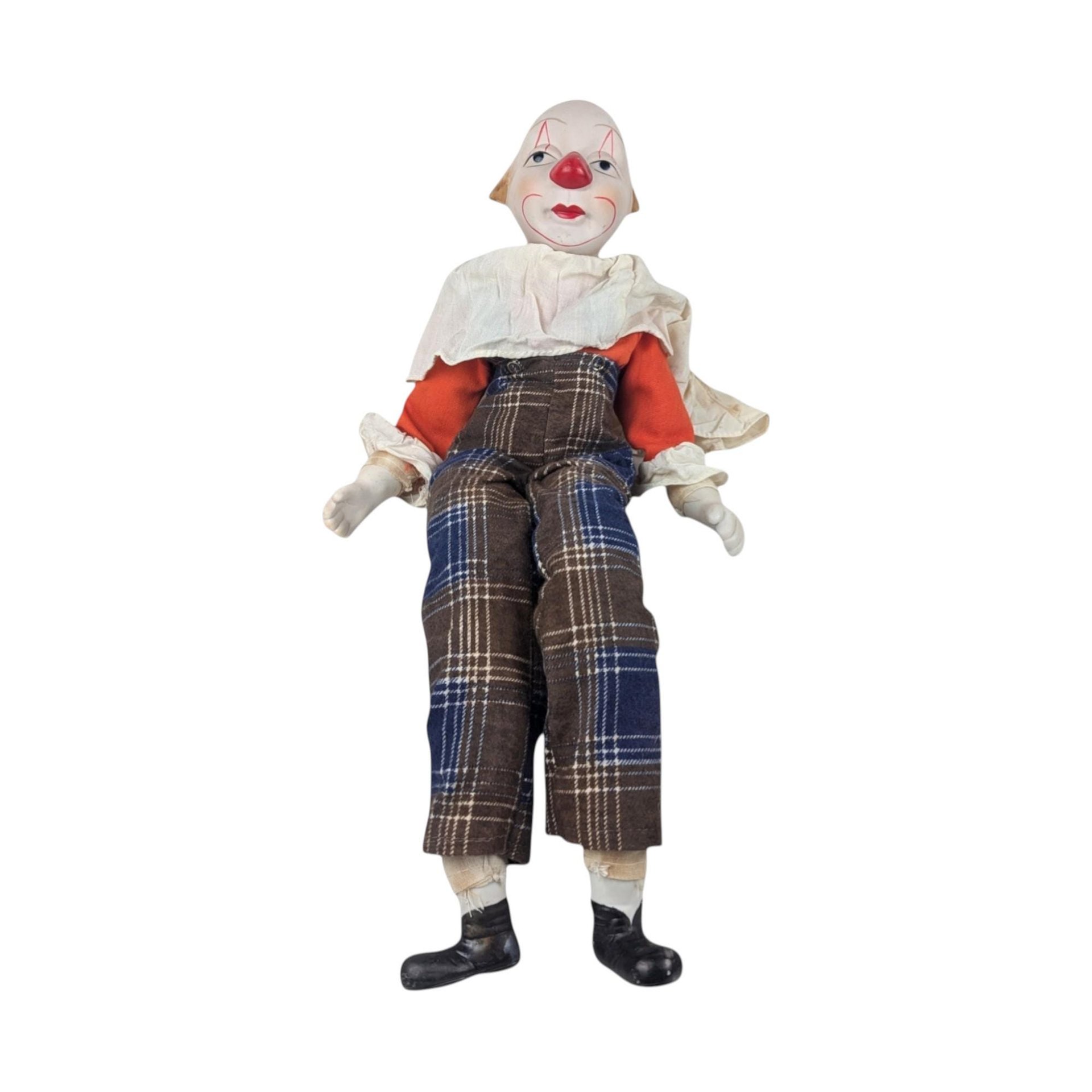 Vintage Sitting Clown Doll: Plaid Pants, Collectible Decor