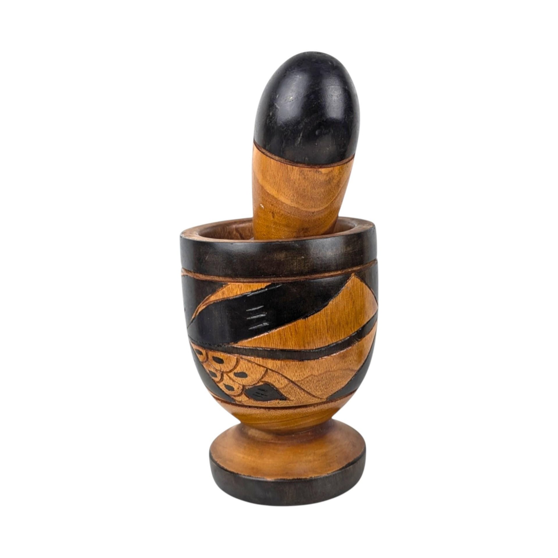 Vintage Wooden Mortar and Pestle: Rustic Kitchen Decor Spice Grinder