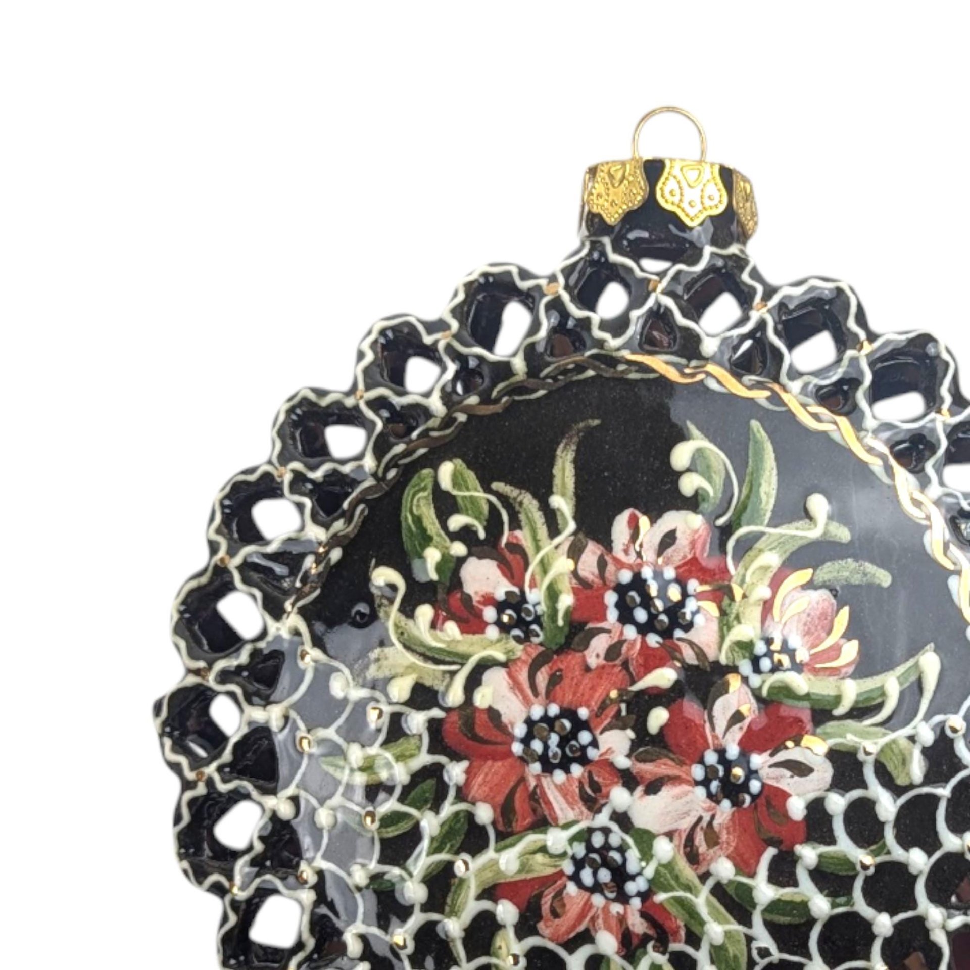 Vintage Hand Painted Clay Floral Ornament