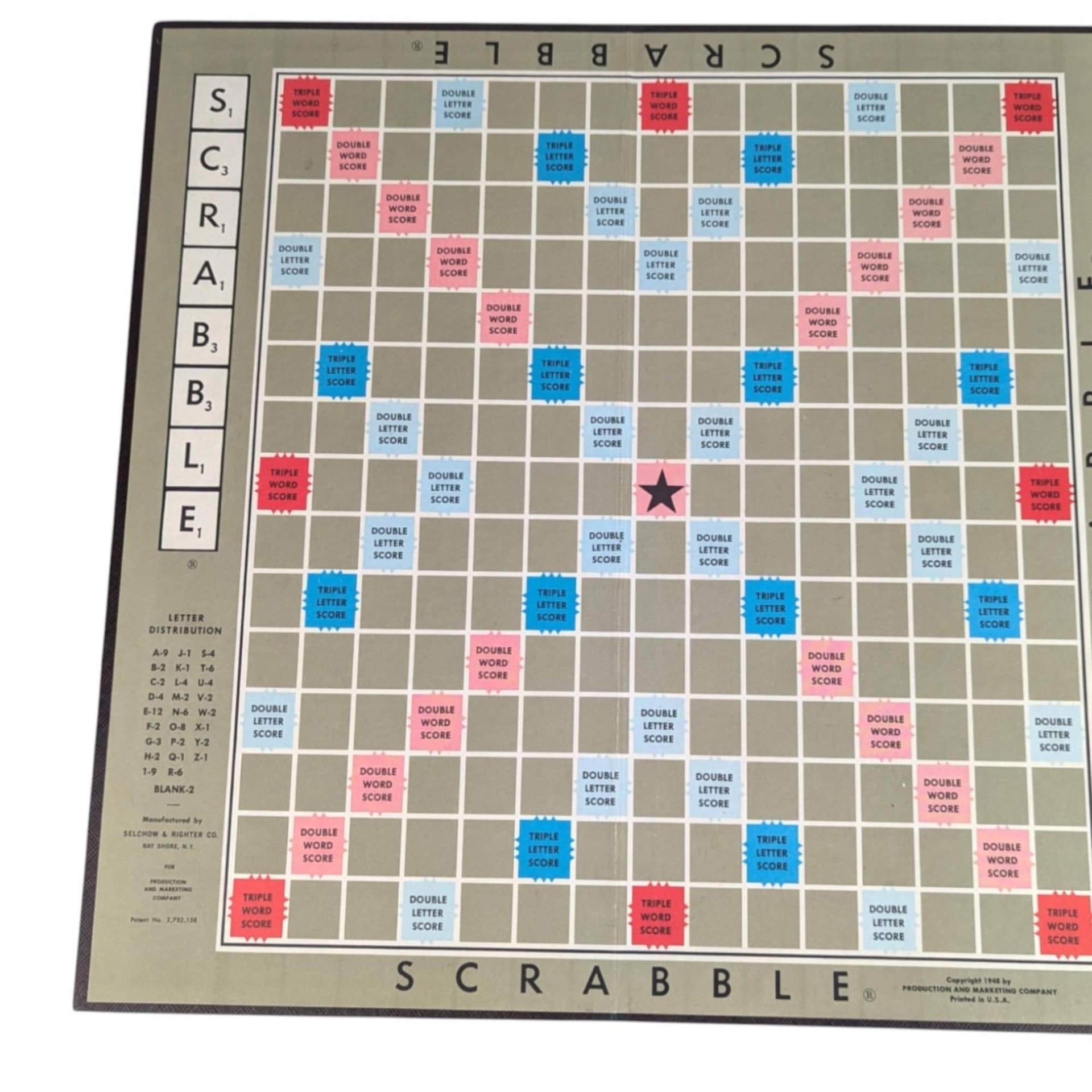 Vintage 1953 Scrabble Game: Selchow & Righter, Missing 1 Tile, Instructions Inside Box
