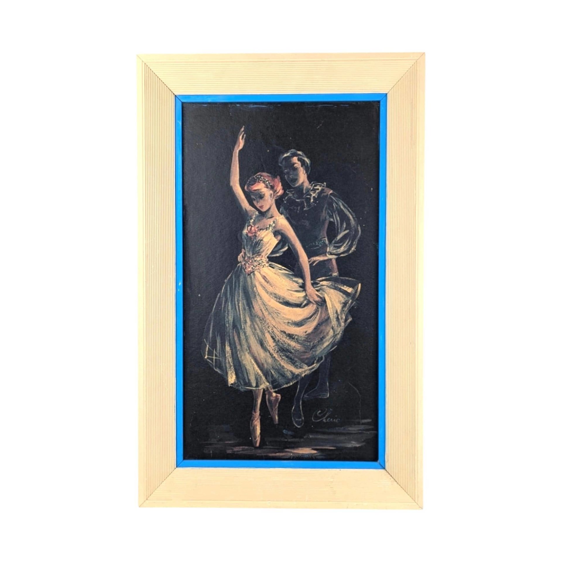 Vintage Framed Ballet Dancers Print by Cherie - Mid-Century Wall Art
