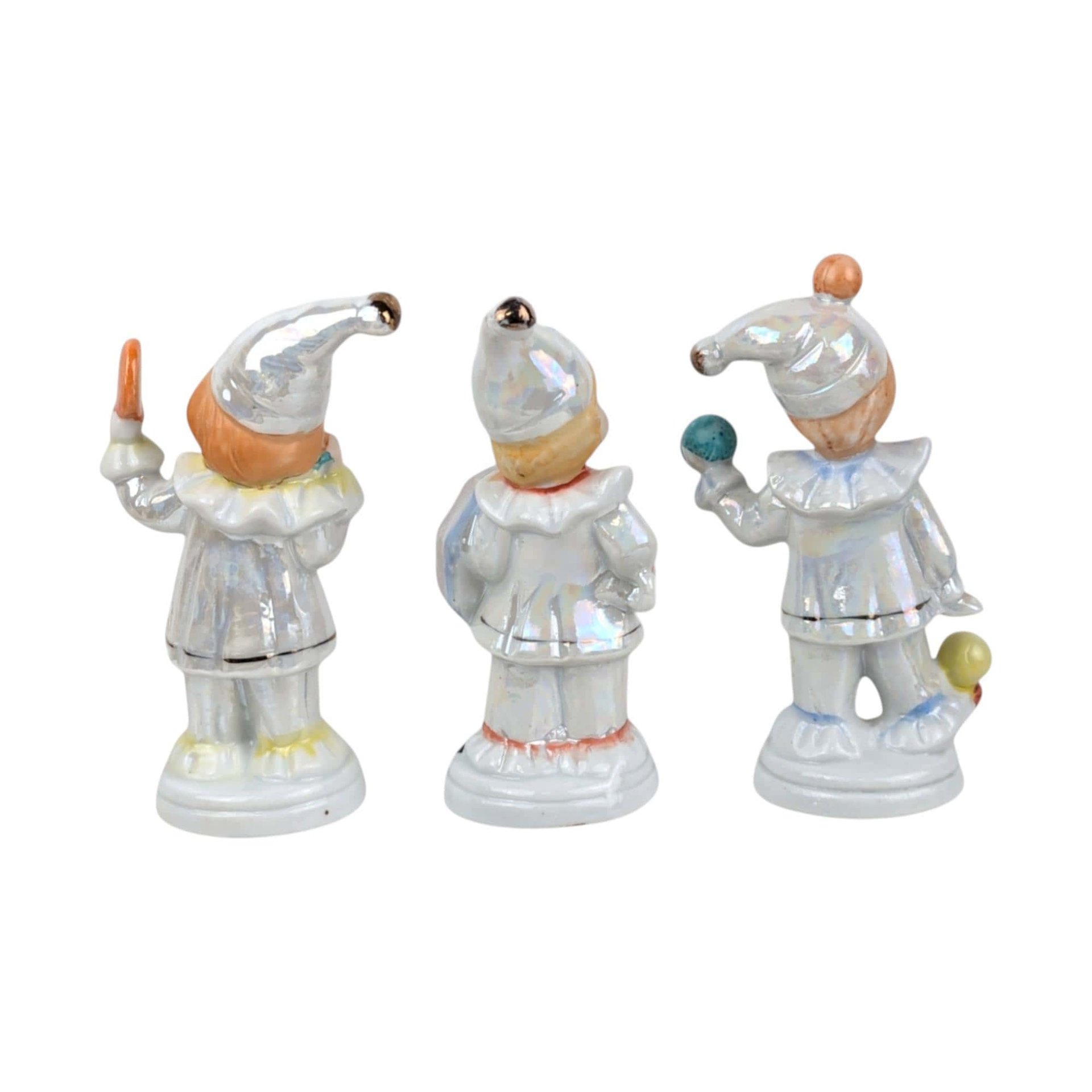 Vintage Lusterware Jester Figurines, Set of 3: Retro Clown Decor